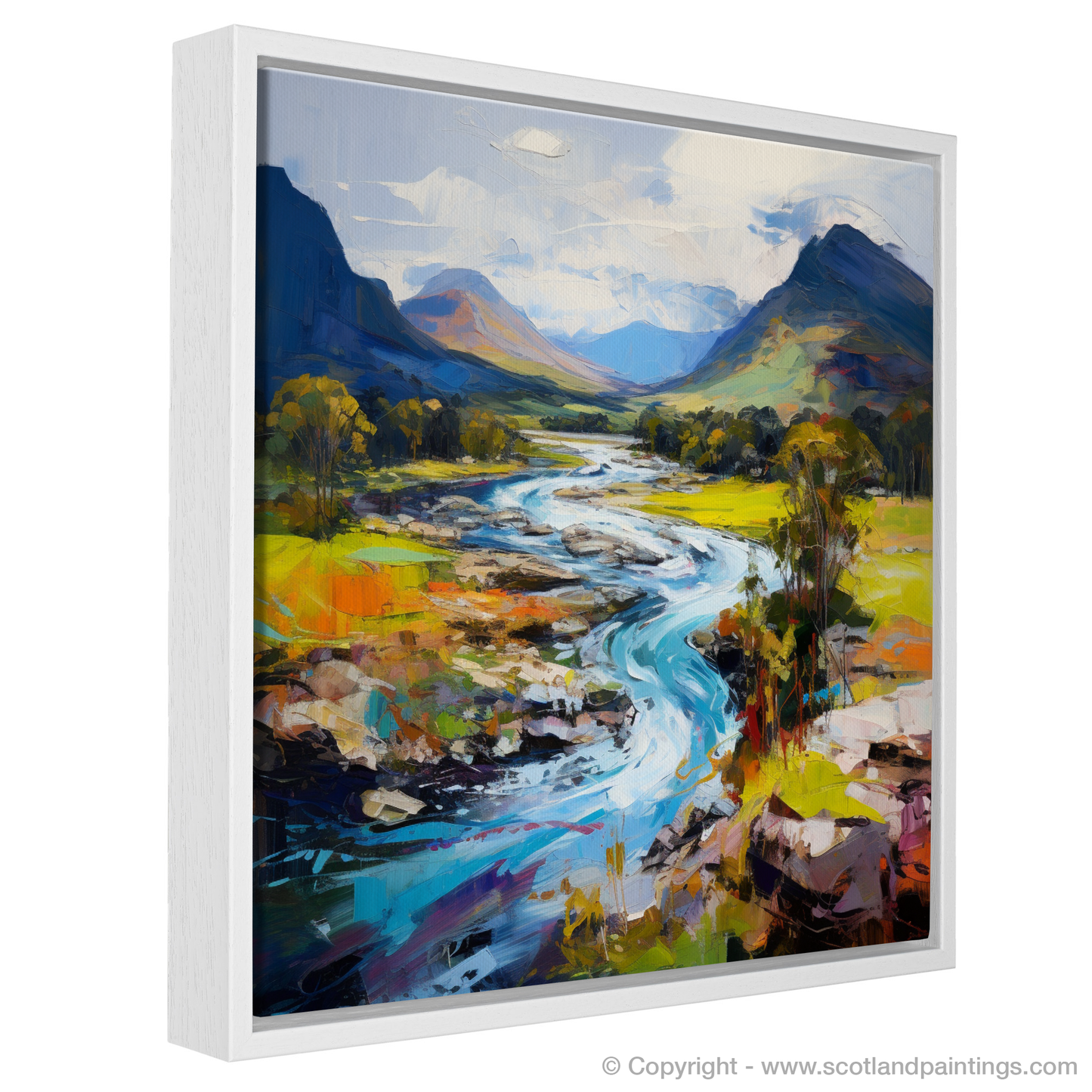 Painting and Art Print of River Spey, Highlands entitled "River Spey Rhapsody: An Expressionist Ode to the Scottish Highlands".