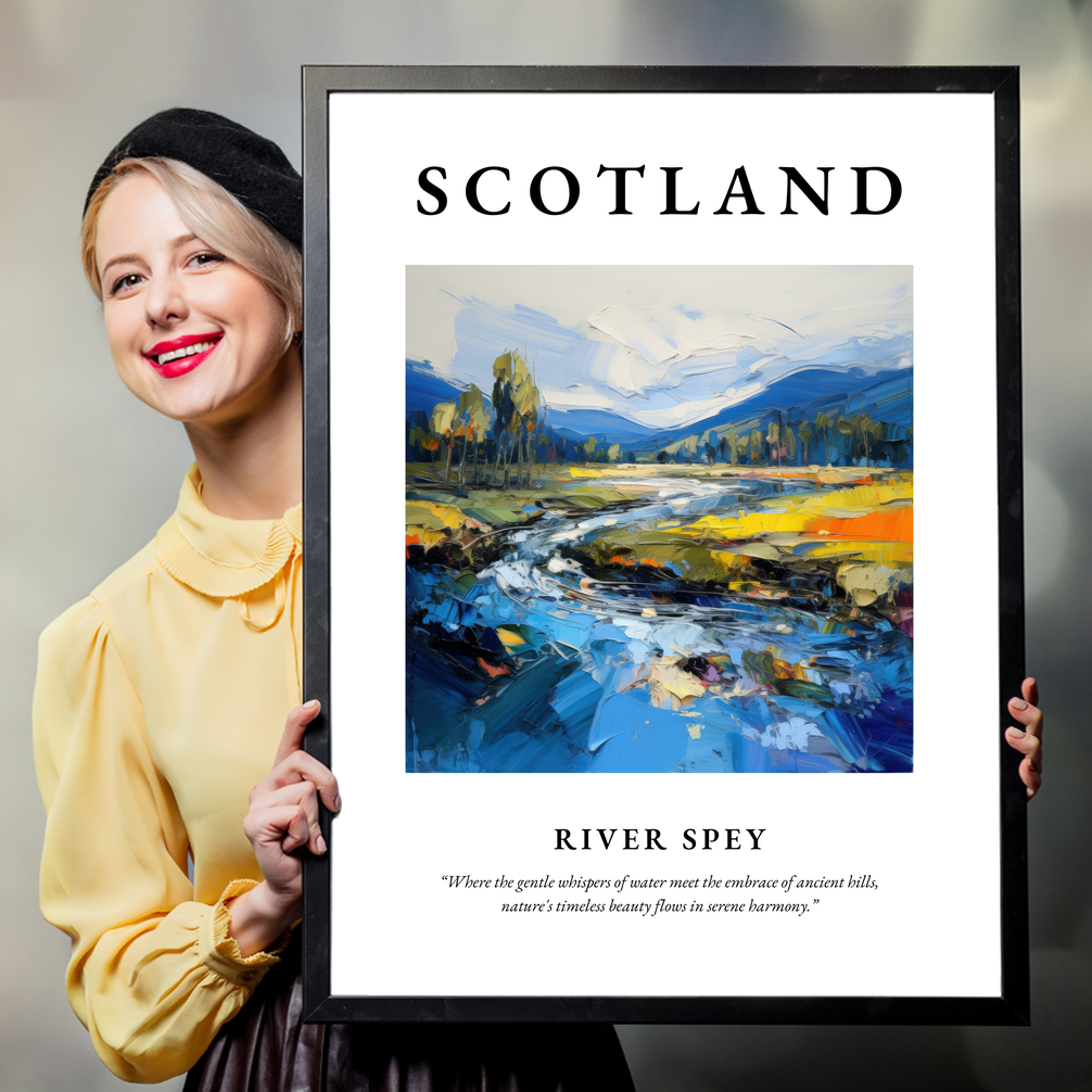 Person holding a poster of River Spey