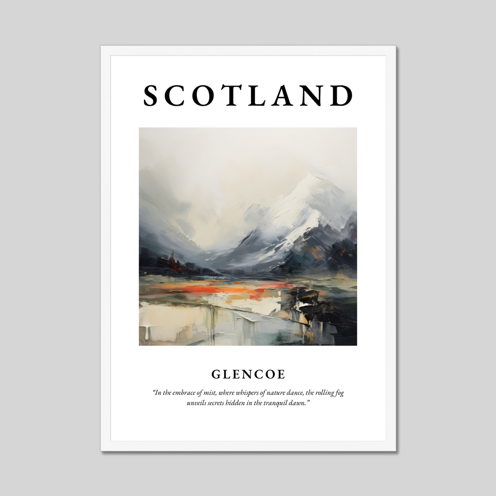 Poster in a white frame with the word Scotland