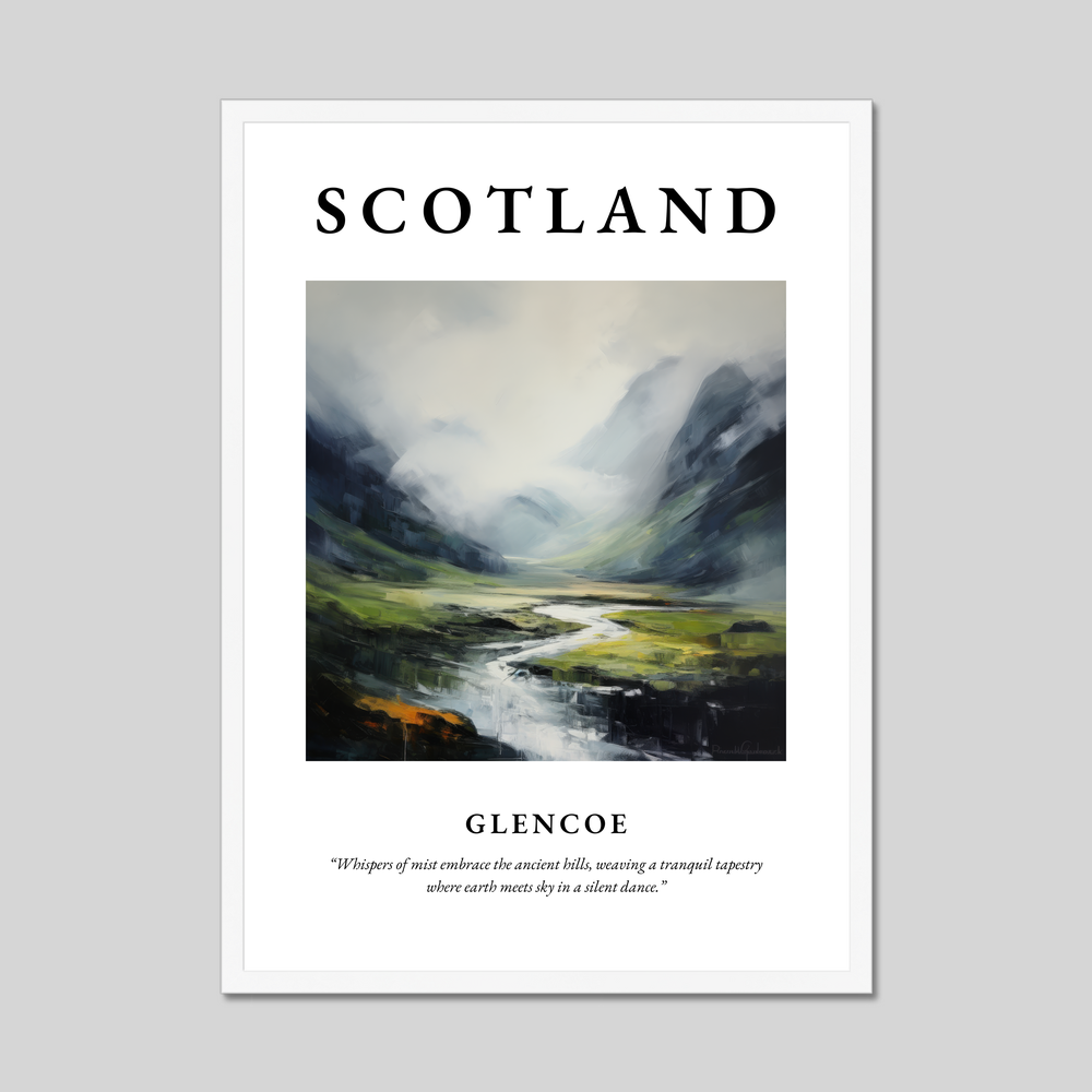 Poster in a white frame with the word Scotland