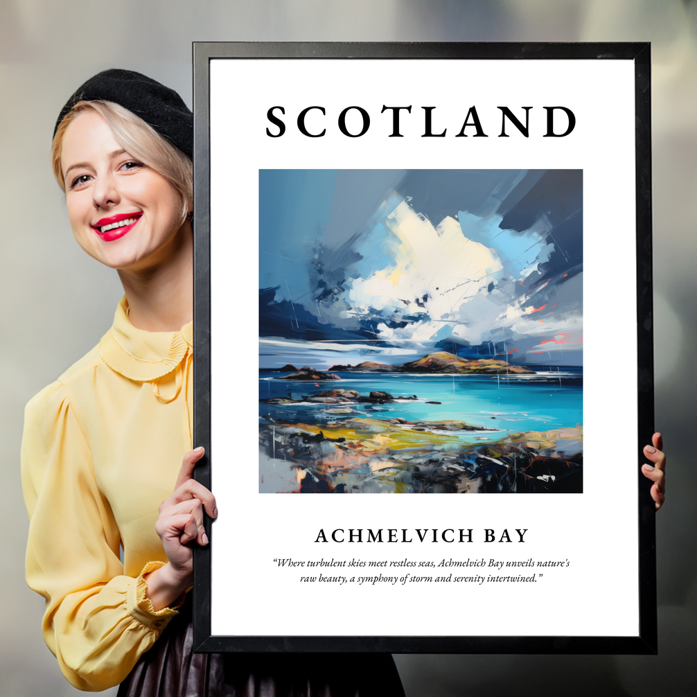 Person holding a poster of Achmelvich Bay