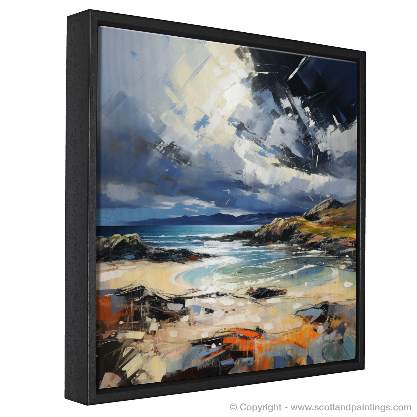 Painting and Art Print of Achmelvich Bay with a stormy sky entitled "Storm over Achmelvich Bay: An Expressionist Ode to Scotland's Coast".