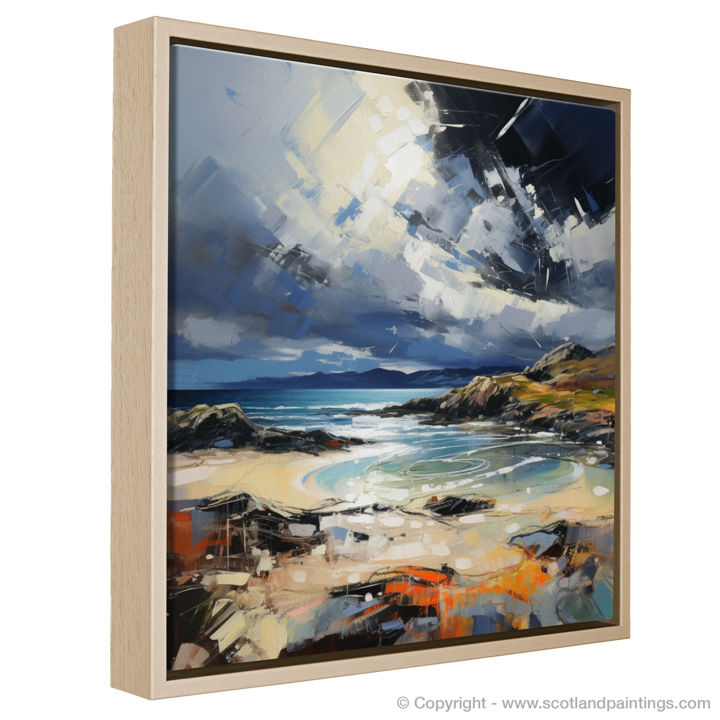 Painting and Art Print of Achmelvich Bay with a stormy sky entitled "Storm over Achmelvich Bay: An Expressionist Ode to Scotland's Coast".