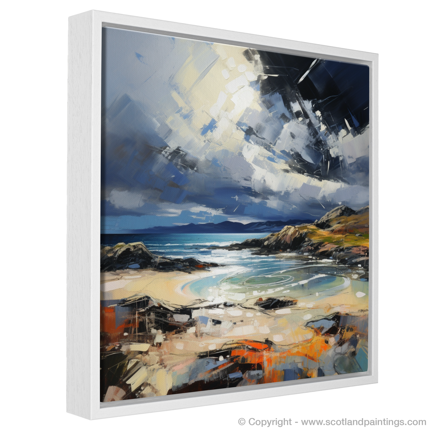 Painting and Art Print of Achmelvich Bay with a stormy sky entitled "Storm over Achmelvich Bay: An Expressionist Ode to Scotland's Coast".