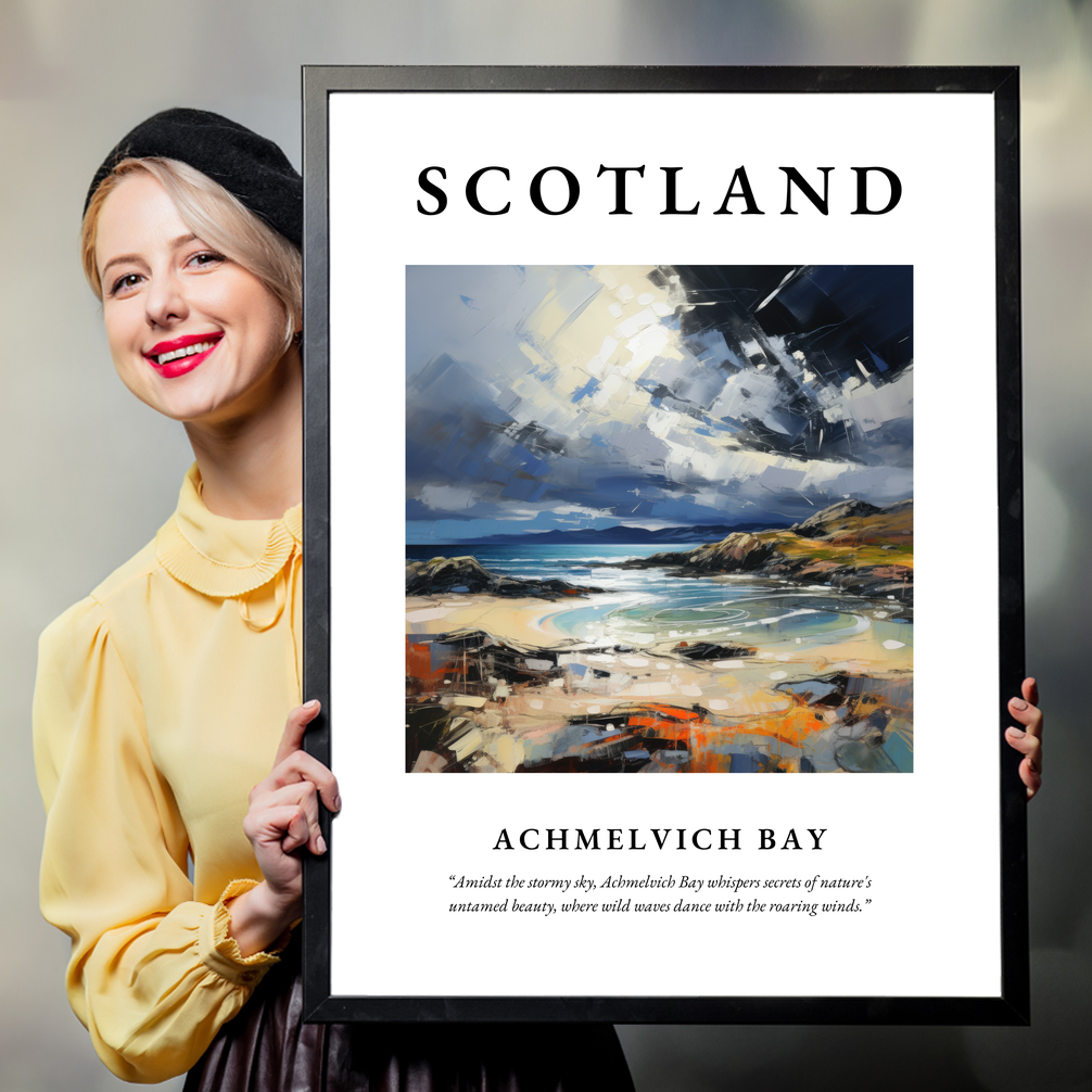 Person holding a poster of Achmelvich Bay