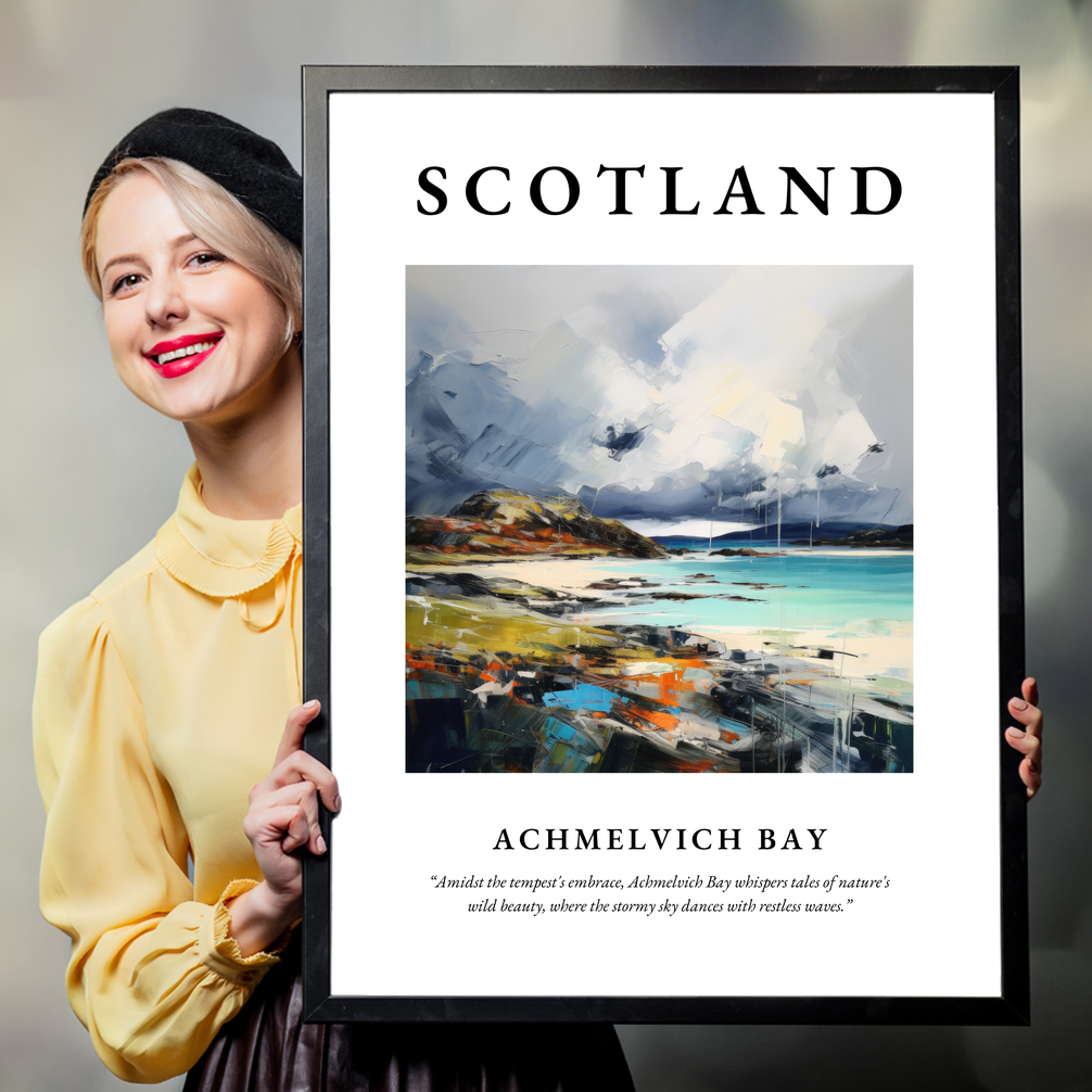 Person holding a poster of Achmelvich Bay