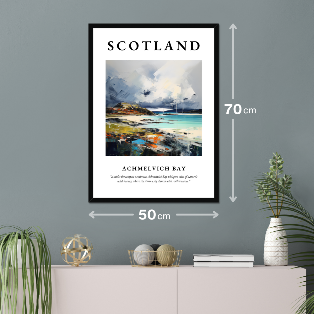 Poster of Achmelvich Bay hanging on a wall