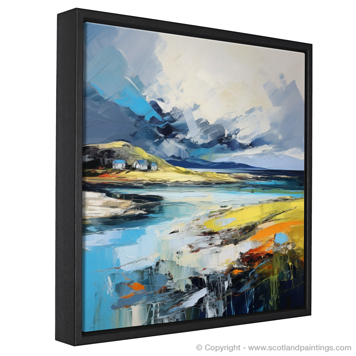 Painting and Art Print of Achmelvich Bay with a stormy sky entitled "Storm's Embrace over Achmelvich Bay".
