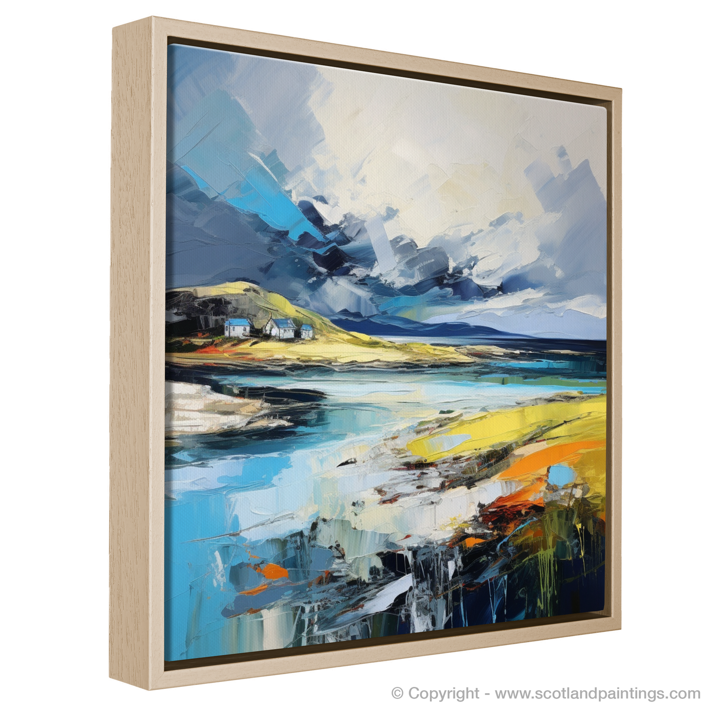 Painting and Art Print of Achmelvich Bay with a stormy sky entitled "Storm's Embrace over Achmelvich Bay".