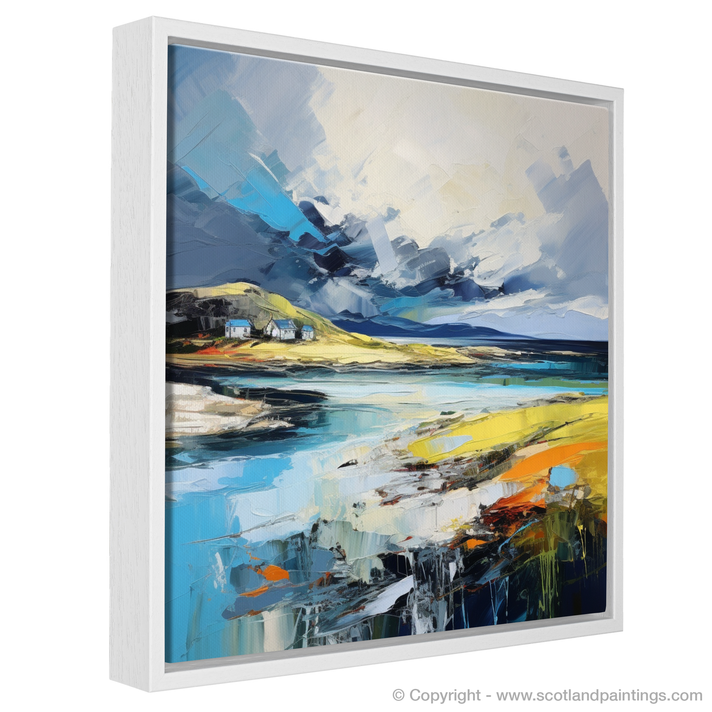 Painting and Art Print of Achmelvich Bay with a stormy sky entitled "Storm's Embrace over Achmelvich Bay".