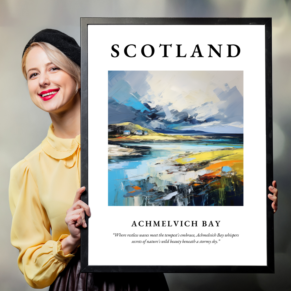 Person holding a poster of Achmelvich Bay