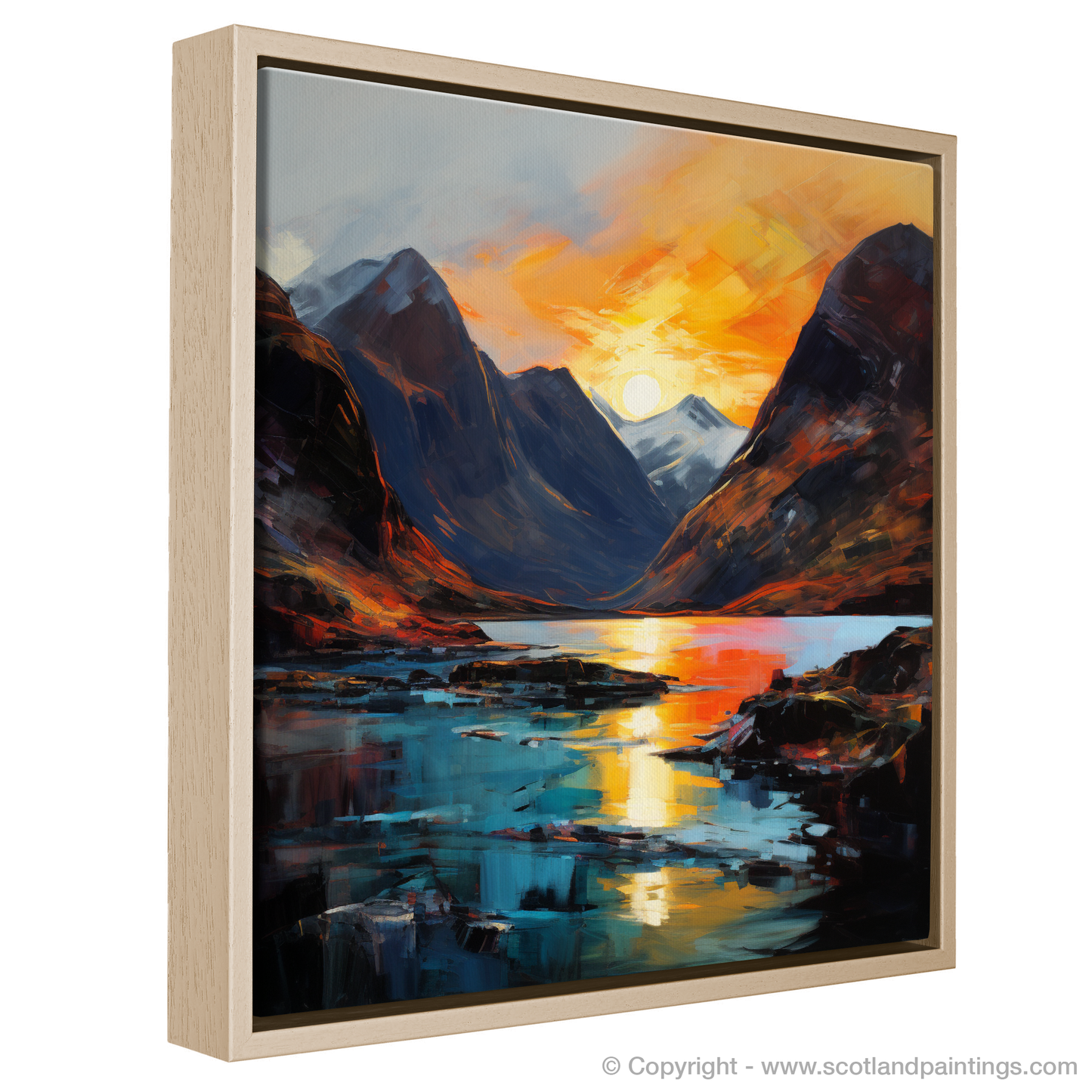 Painting and Art Print of Loch Coruisk at sunset entitled "Highland Sunset Symphony: An Expressionist Ode to Loch Coruisk".