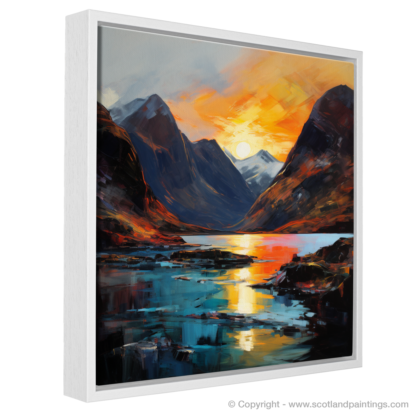 Painting and Art Print of Loch Coruisk at sunset entitled "Highland Sunset Symphony: An Expressionist Ode to Loch Coruisk".