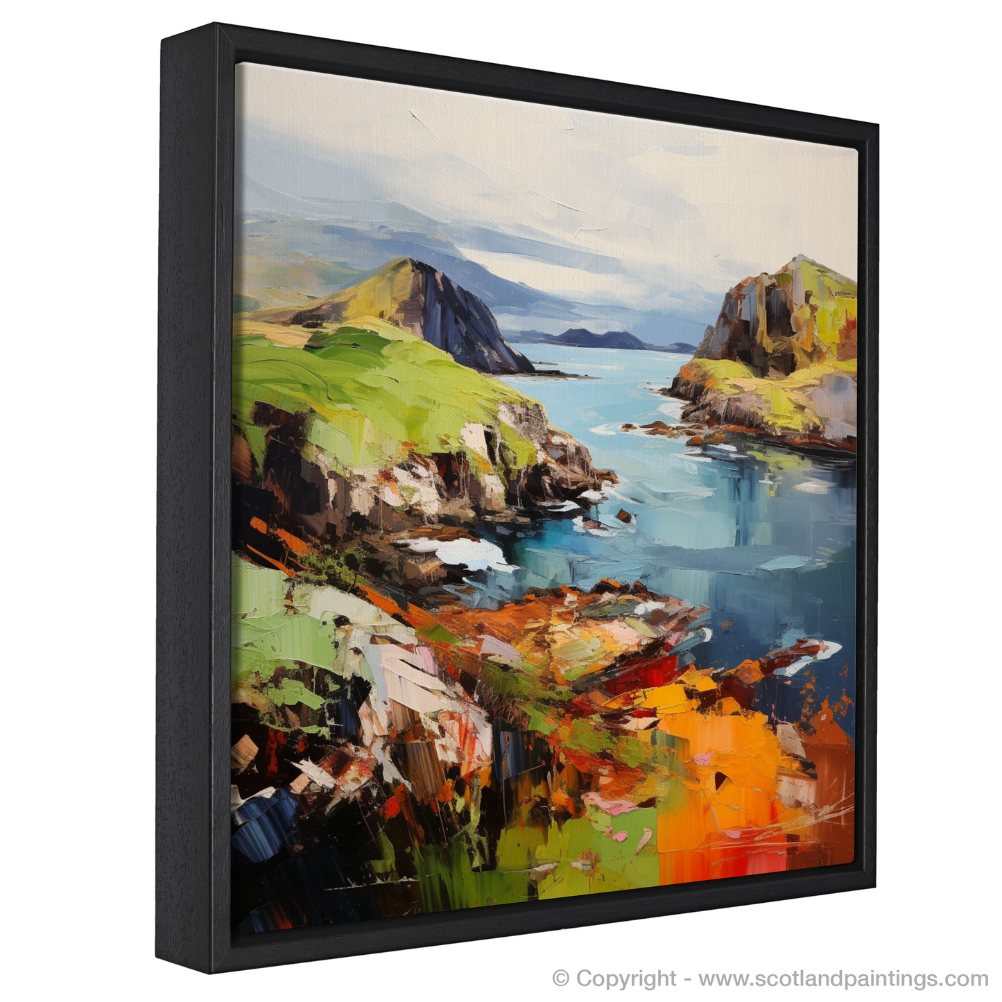 Painting and Art Print of Easdale Sound, Easdale, Argyll and Bute entitled "Emerald Shores and Rugged Cliffs: An Expressionist Journey Through Easdale Sound".