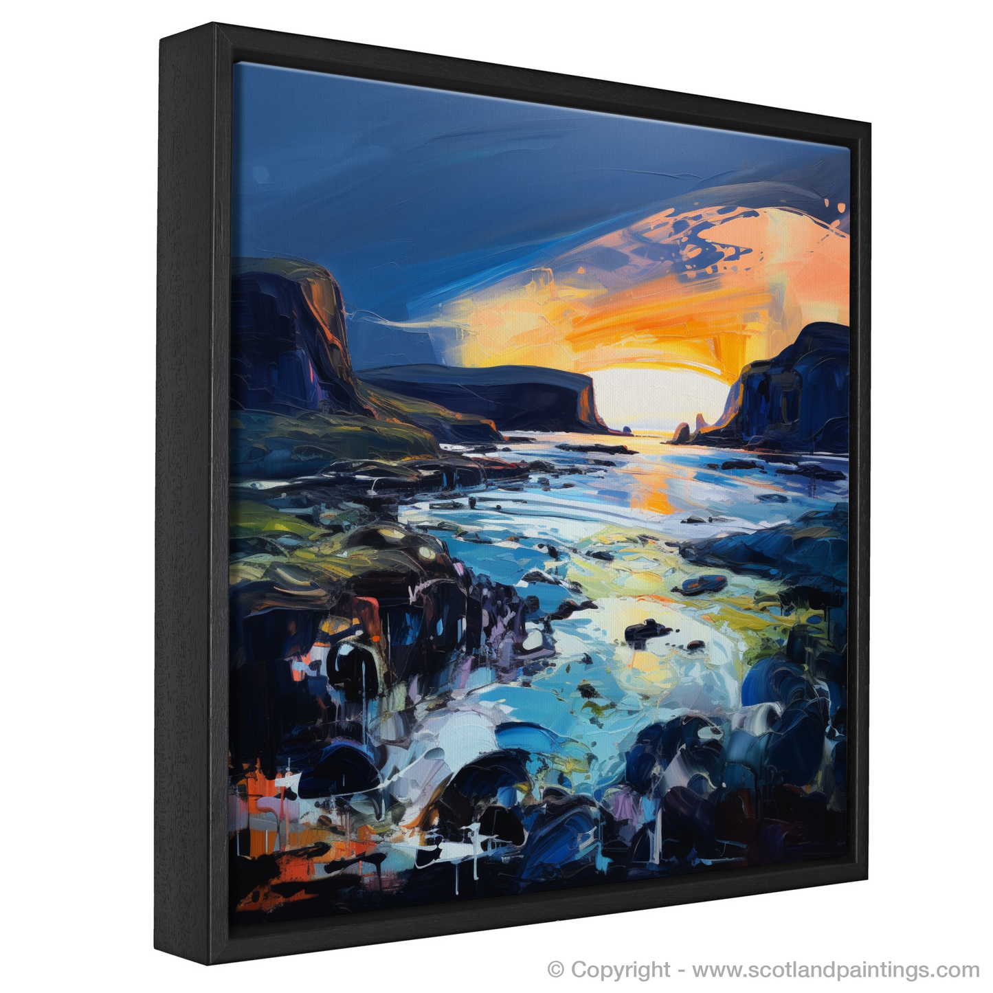 Painting and Art Print of Kiloran Bay at dusk entitled "Kiloran Bay Dusk: An Expressionist Ode to Scottish Shores".