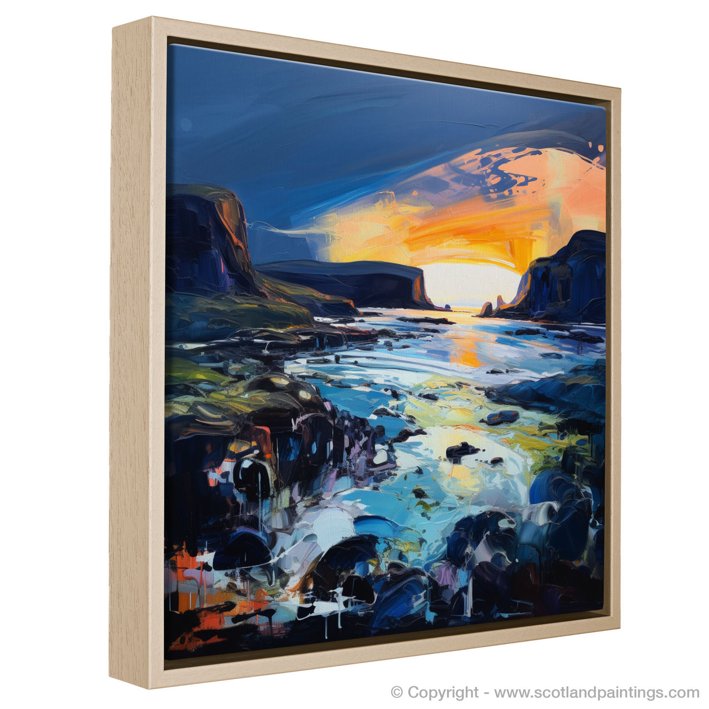 Painting and Art Print of Kiloran Bay at dusk entitled "Kiloran Bay Dusk: An Expressionist Ode to Scottish Shores".