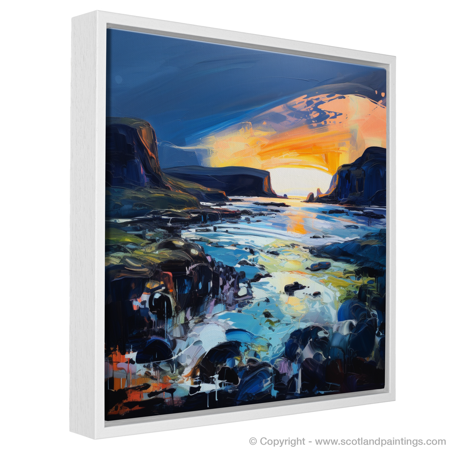 Painting and Art Print of Kiloran Bay at dusk entitled "Kiloran Bay Dusk: An Expressionist Ode to Scottish Shores".