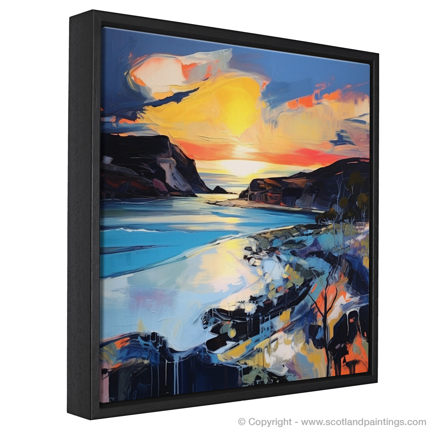 Painting and Art Print of Kiloran Bay at dusk. Kiloran Bay Twilight Blaze.