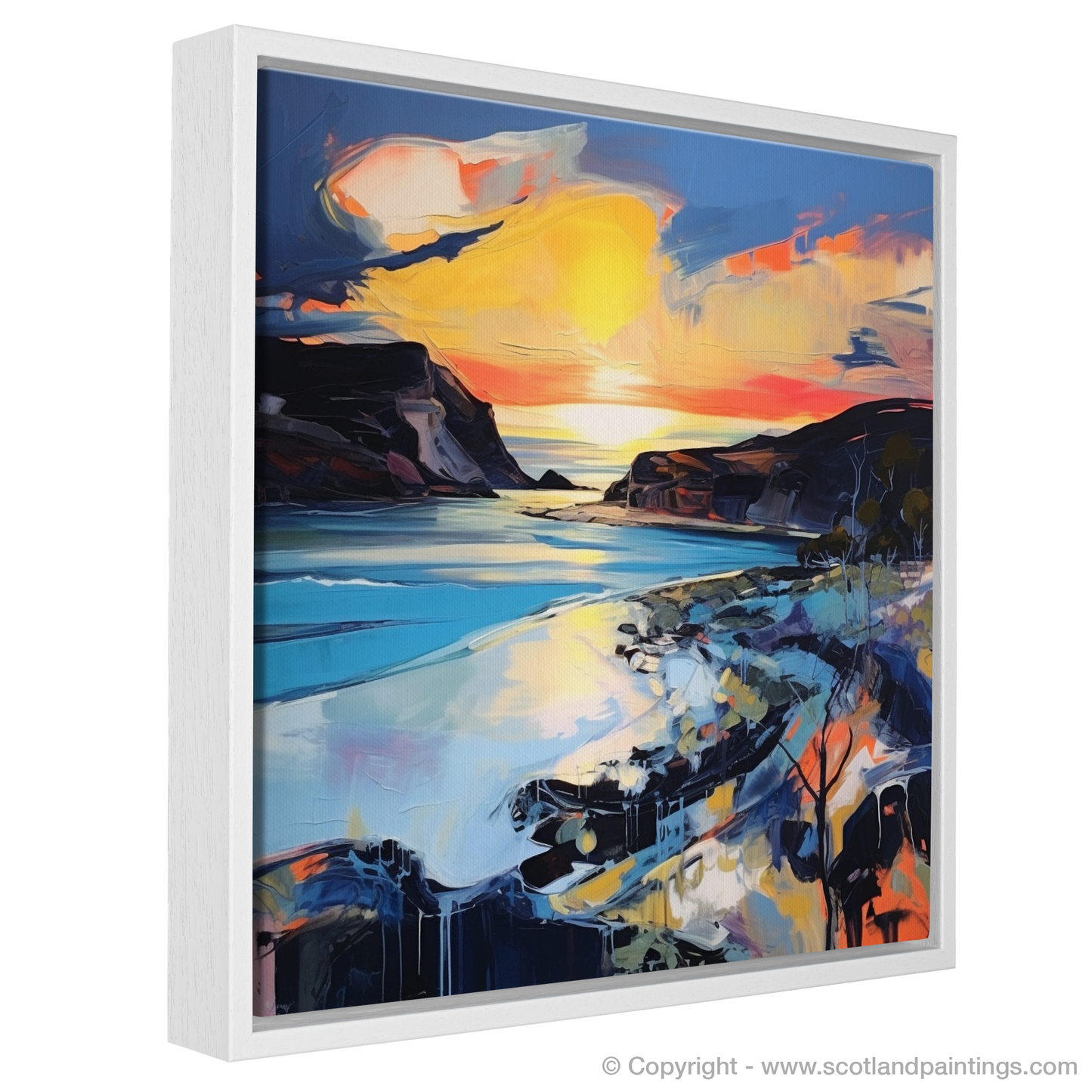 Painting and Art Print of Kiloran Bay at dusk. Kiloran Bay Twilight Blaze.