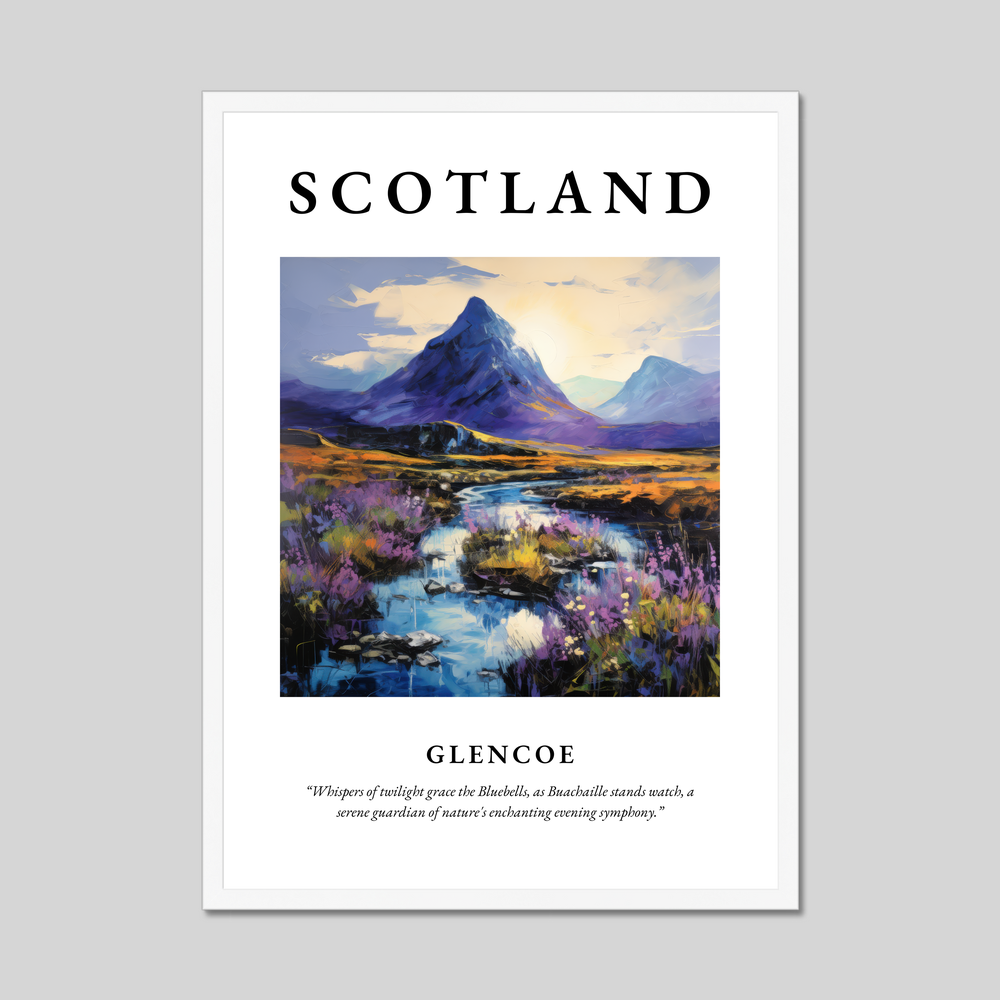 Poster in a white frame with the word Scotland