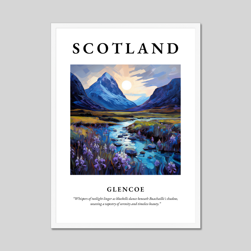 Poster in a white frame with the word Scotland