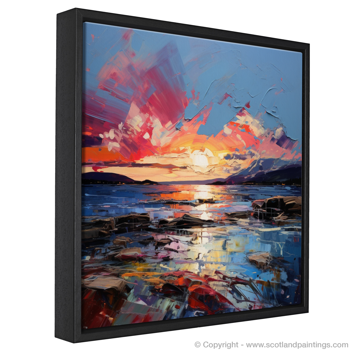 Painting and Art Print of Ardtun Bay at sunset. Expessionist Embers of Ardtun Bay Sunset.