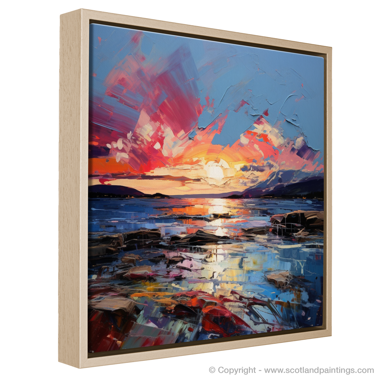 Painting and Art Print of Ardtun Bay at sunset. Expessionist Embers of Ardtun Bay Sunset.