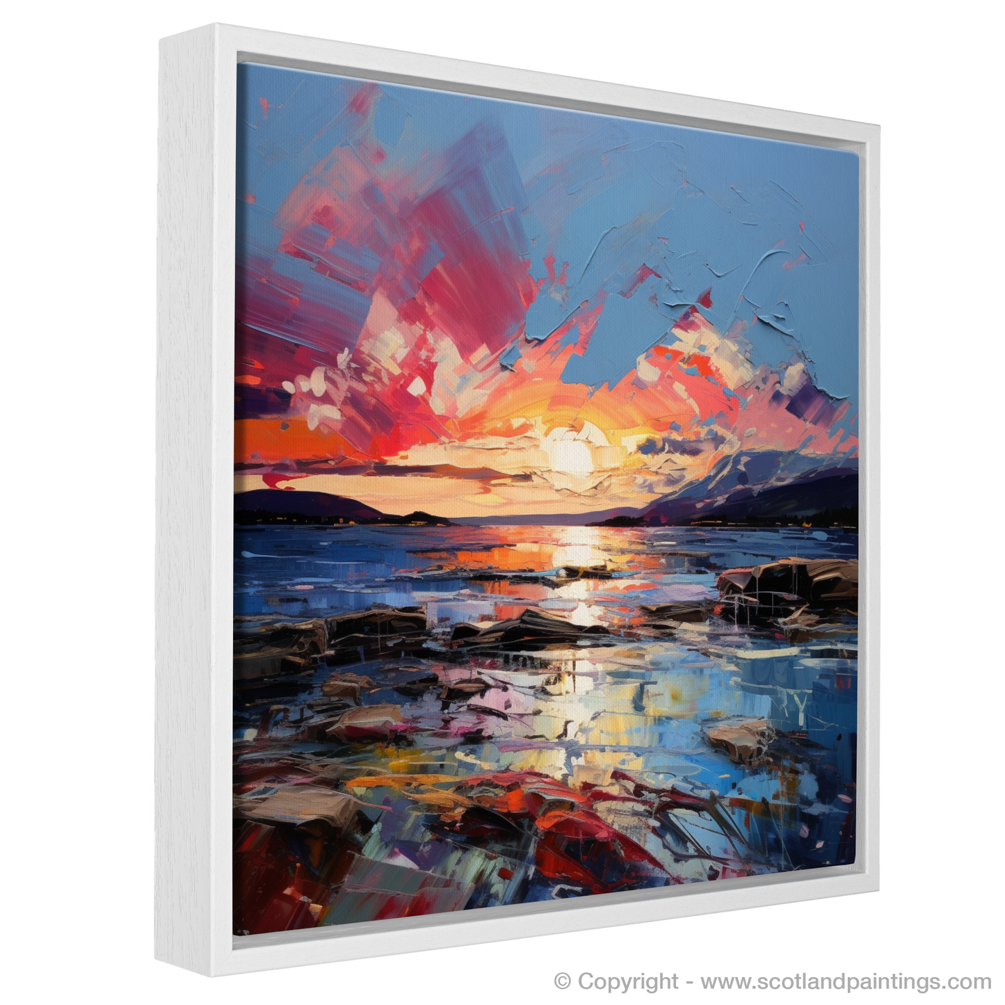 Painting and Art Print of Ardtun Bay at sunset. Expessionist Embers of Ardtun Bay Sunset.