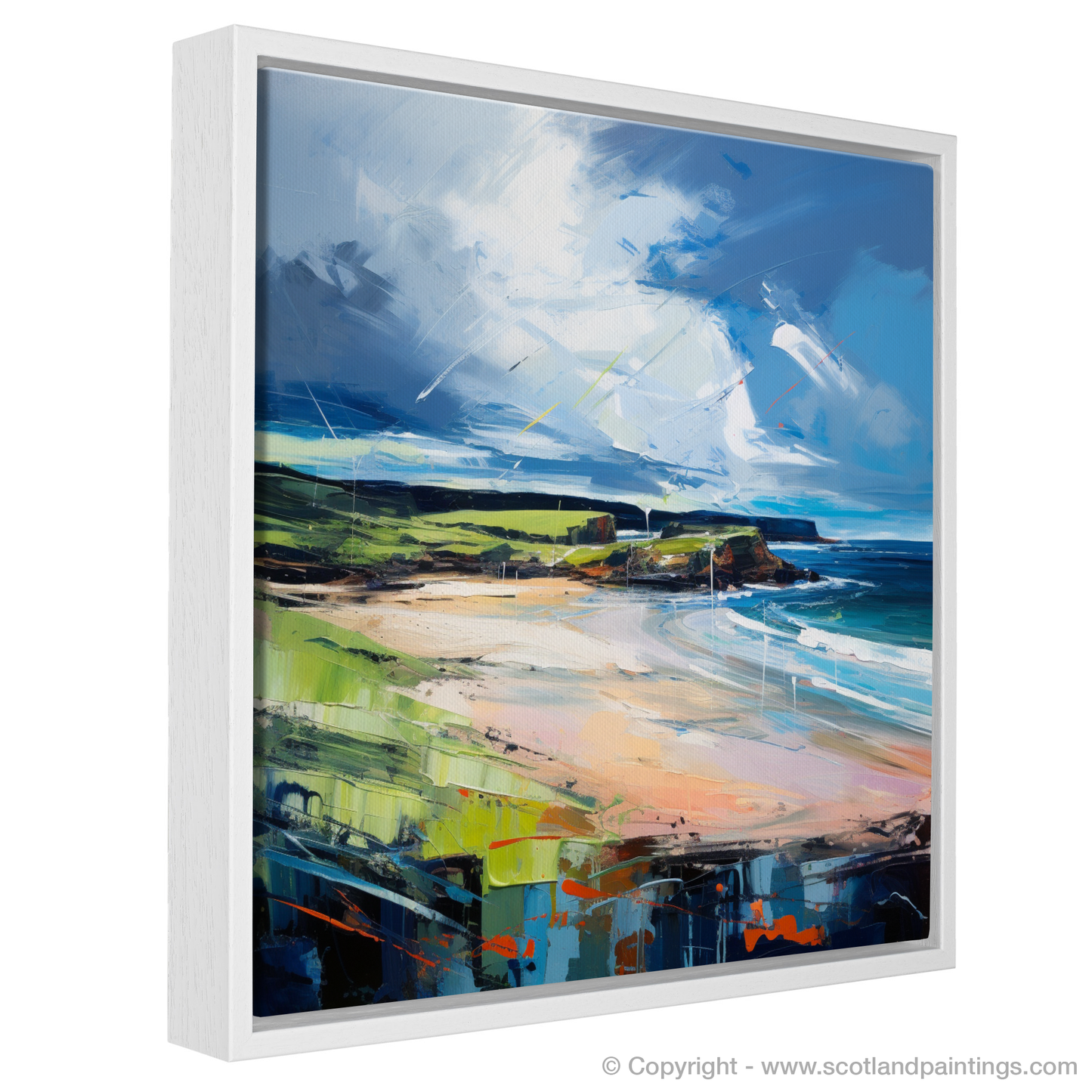 Painting and Art Print of Lunan Bay, Angus entitled "Lunan Bay Unleashed: An Expressionist Ode to Scottish Shores".