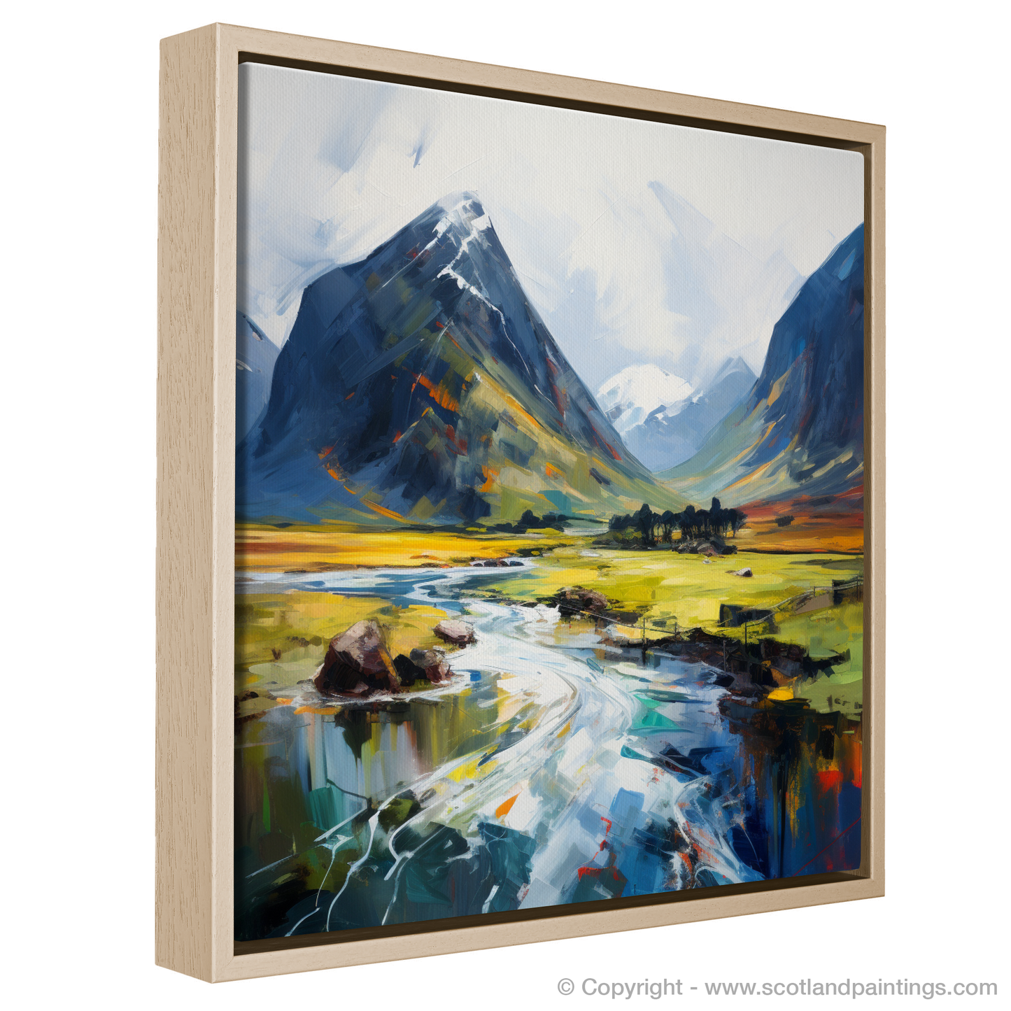 Painting and Art Print of Glencoe, Argyll and Bute entitled "Glencoe's Fiery Embrace: An Expressionist Ode to the Scottish Highlands".