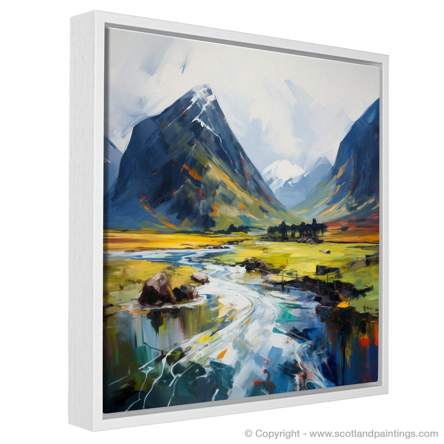 Painting and Art Print of Glencoe, Argyll and Bute entitled "Glencoe's Fiery Embrace: An Expressionist Ode to the Scottish Highlands".