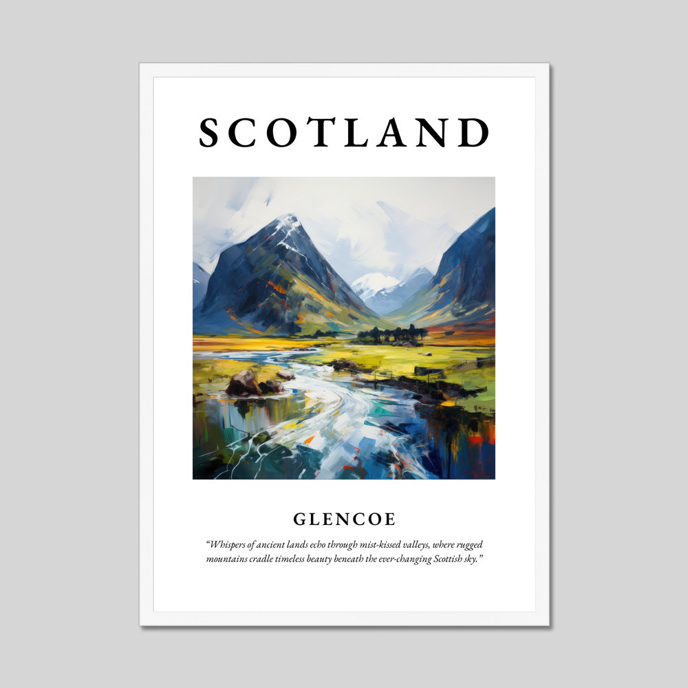 Poster in a white frame with the word Scotland