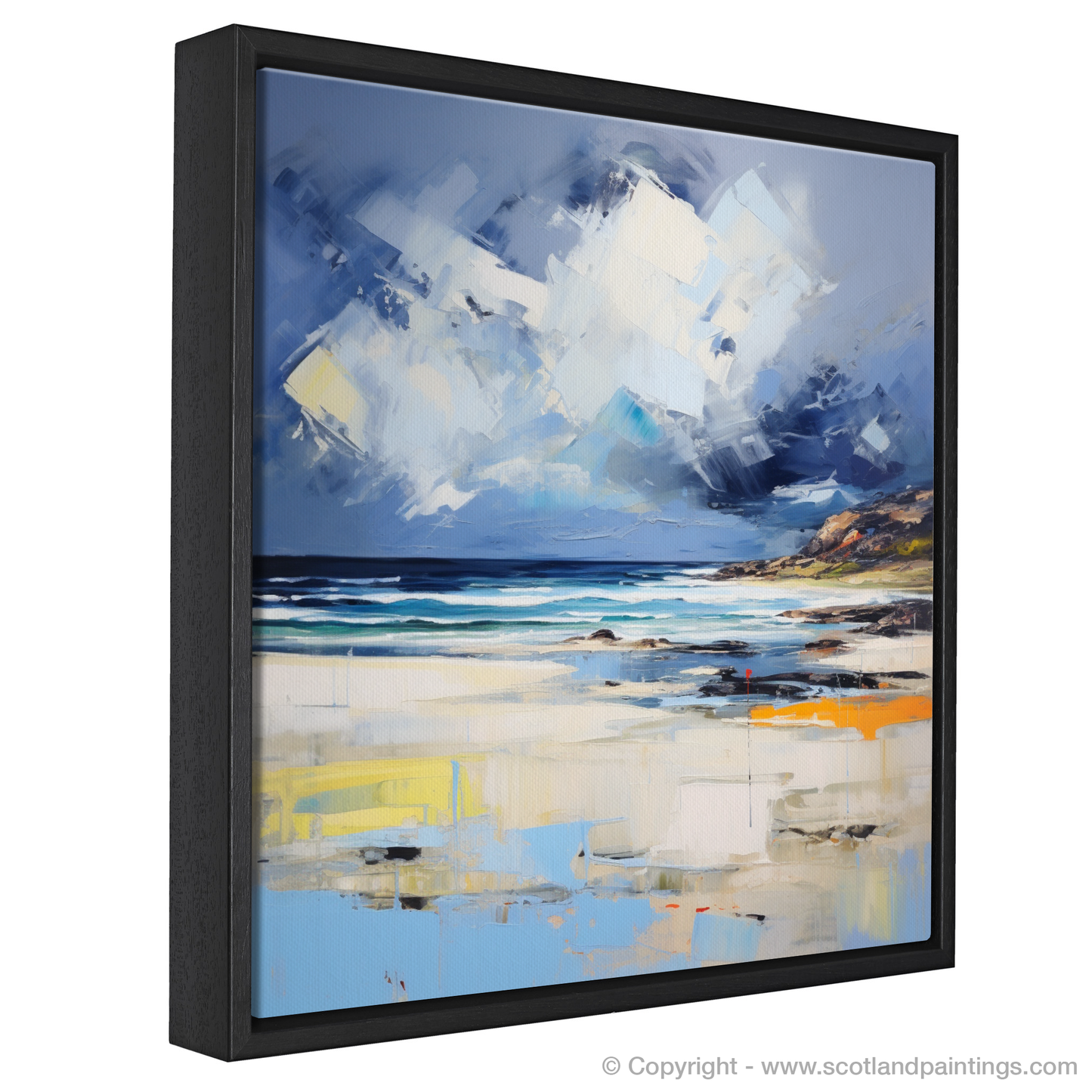 Painting and Art Print of Scarista Beach with a stormy sky entitled "Tempestuous Tranquility: The Essence of Scarista Beach".