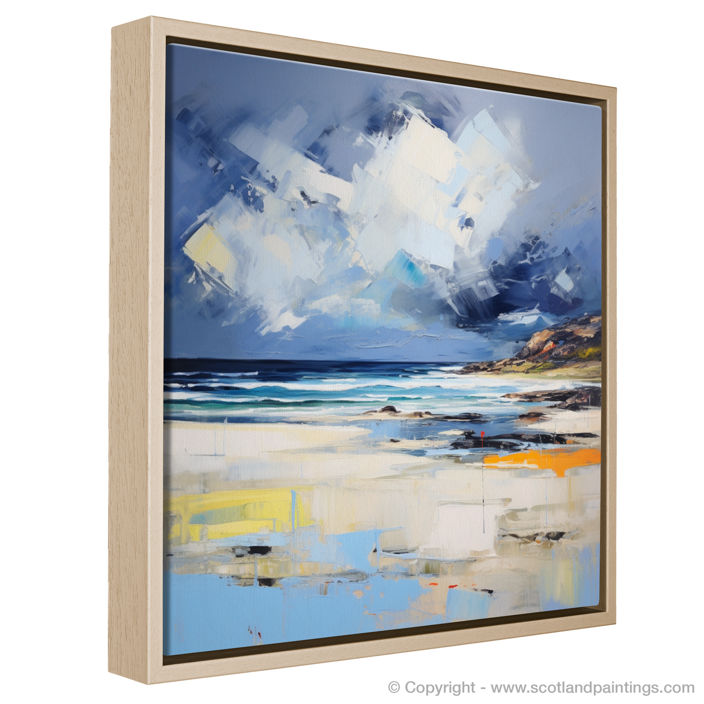 Painting and Art Print of Scarista Beach with a stormy sky entitled "Tempestuous Tranquility: The Essence of Scarista Beach".