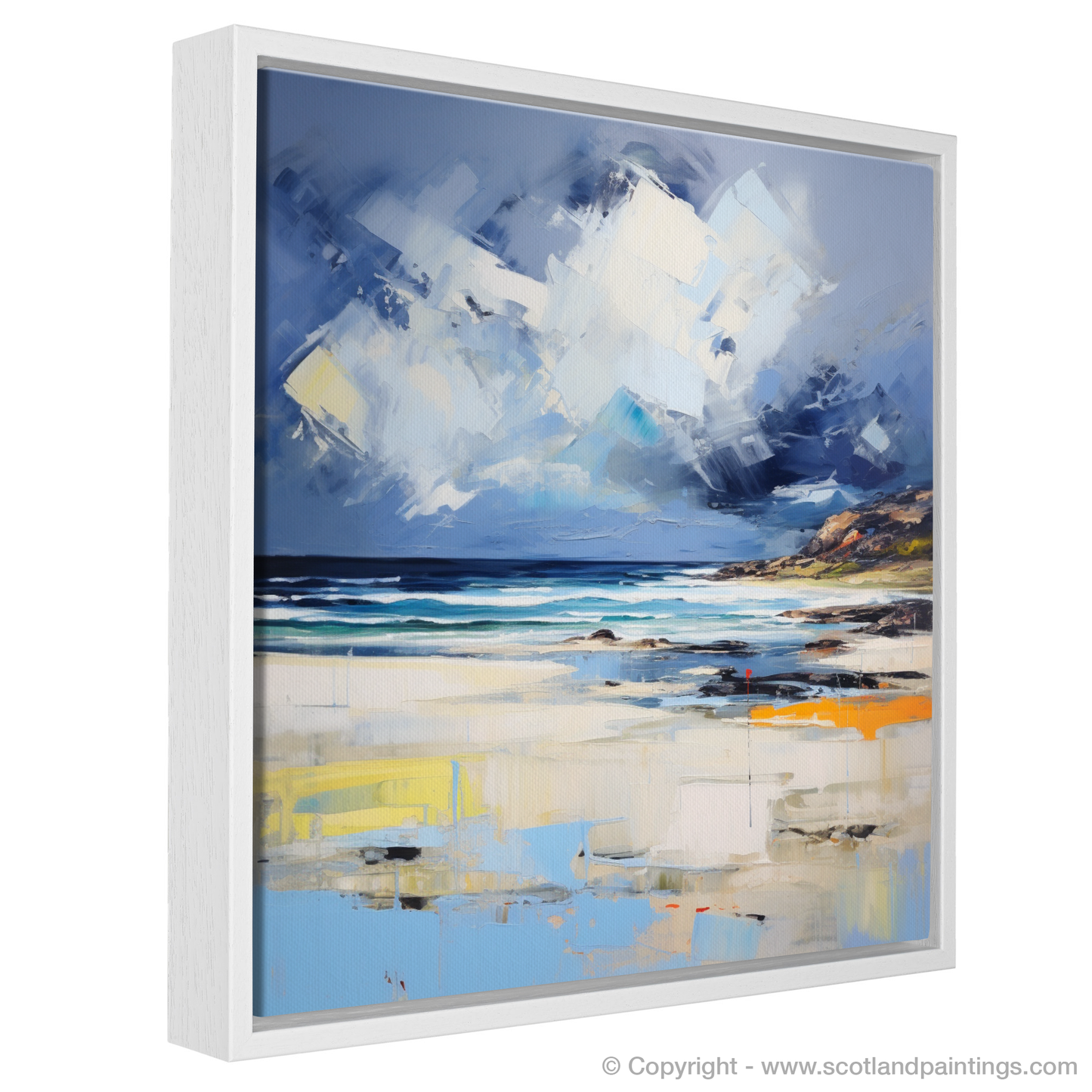 Painting and Art Print of Scarista Beach with a stormy sky entitled "Tempestuous Tranquility: The Essence of Scarista Beach".