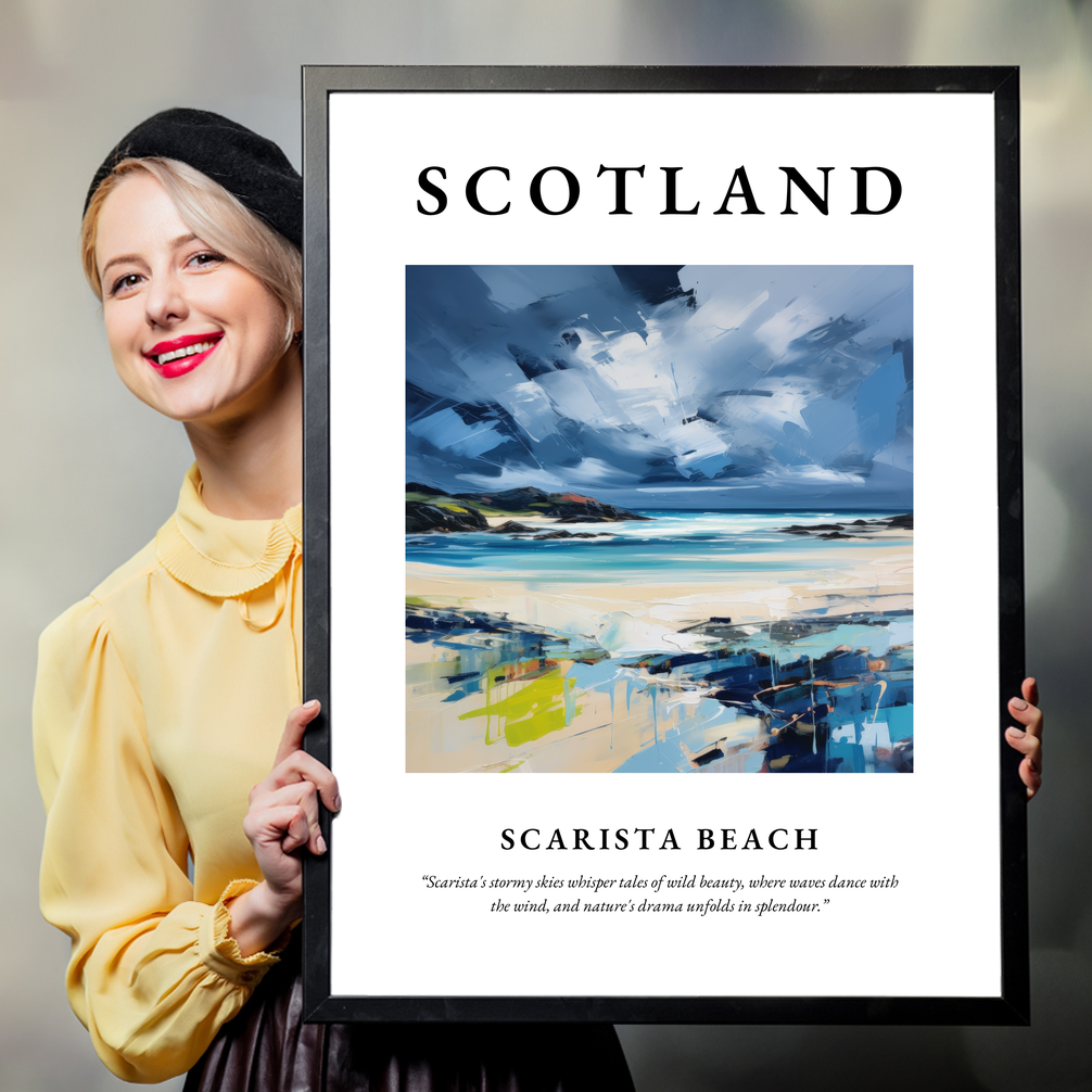 Person holding a poster of Scarista Beach