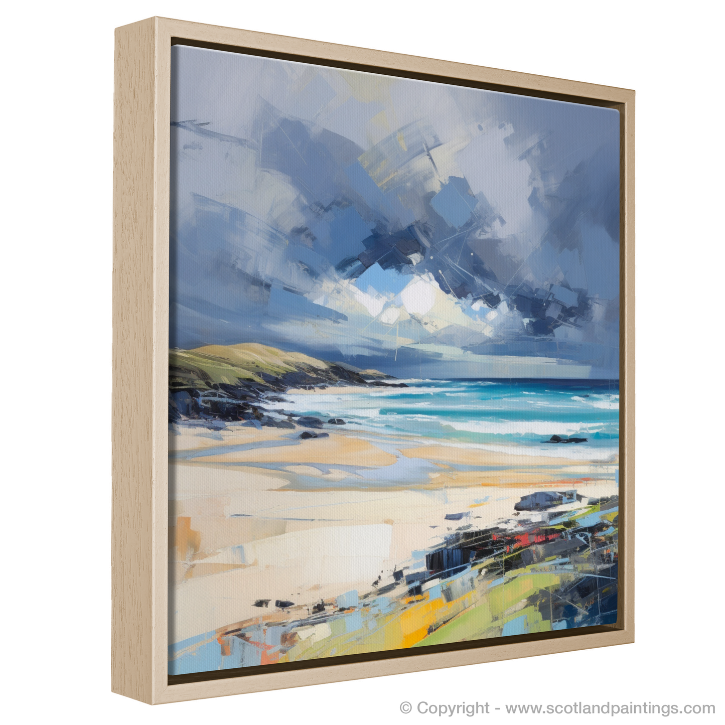 Painting and Art Print of Scarista Beach with a stormy sky entitled "Stormy Fervour: Scarista Beach in Expressionist Motion".