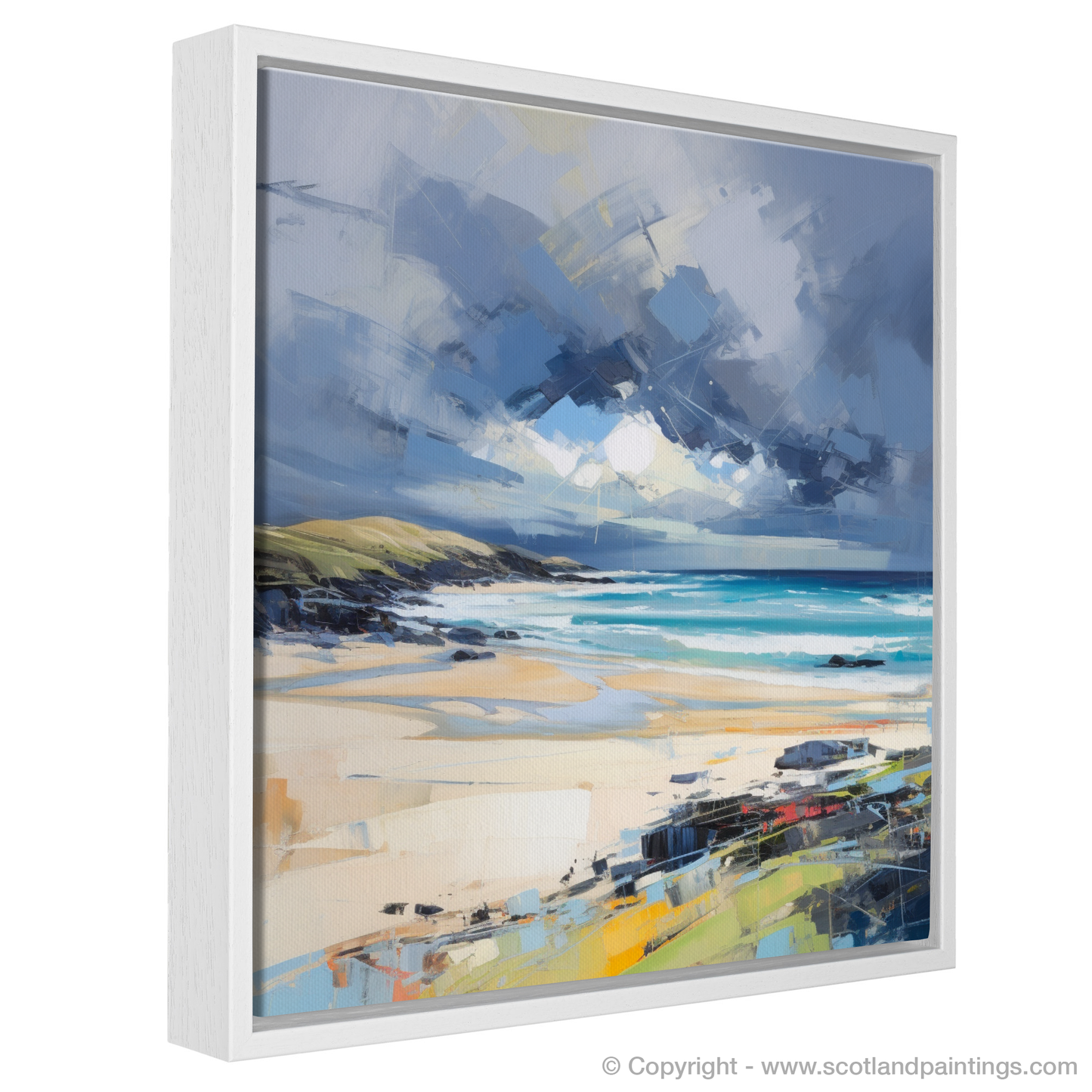 Painting and Art Print of Scarista Beach with a stormy sky entitled "Stormy Fervour: Scarista Beach in Expressionist Motion".