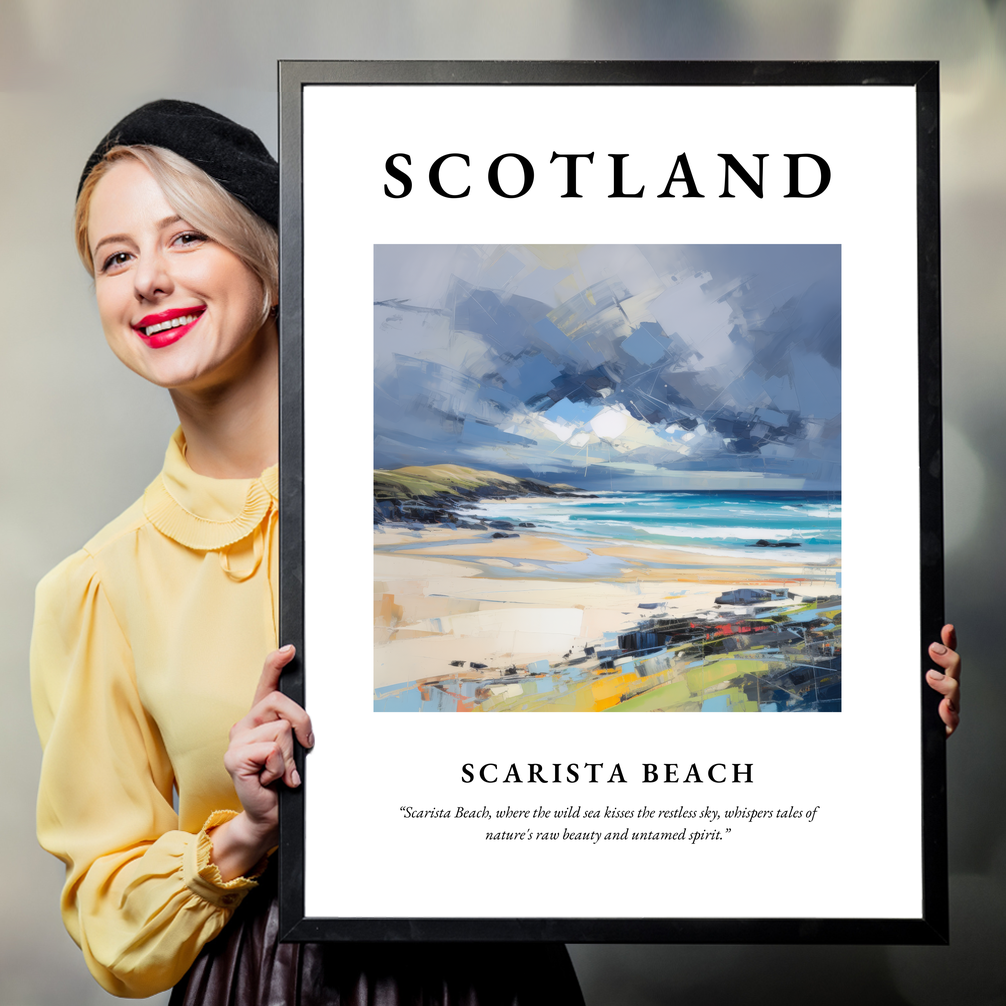 Person holding a poster of Scarista Beach