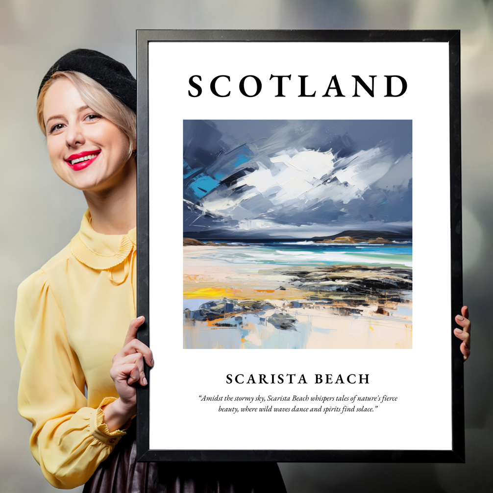 Person holding a poster of Scarista Beach