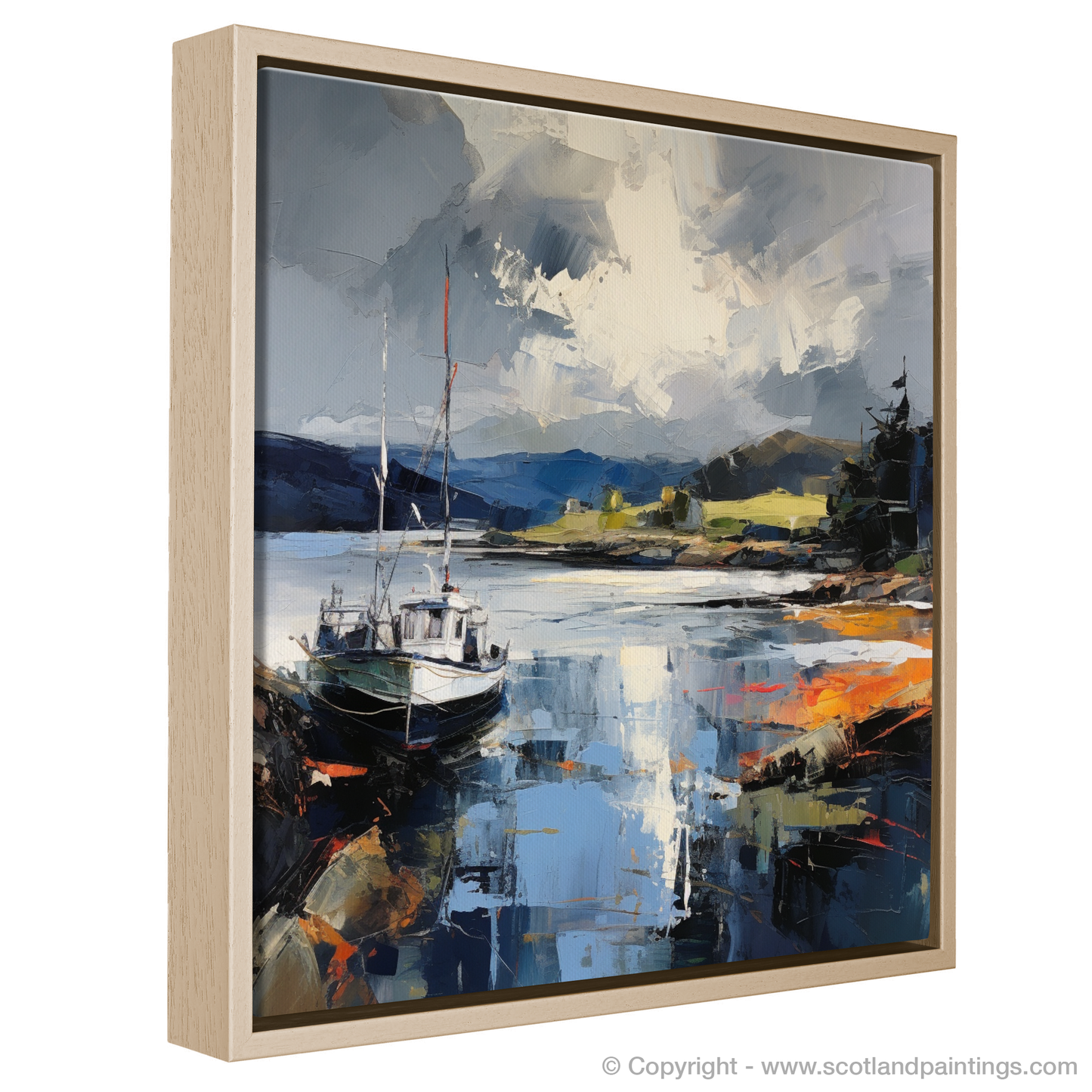 Painting and Art Print of Tayvallich Harbour with a stormy sky entitled "Storm Over Tayvallich Harbour: An Expressionist Tribute".