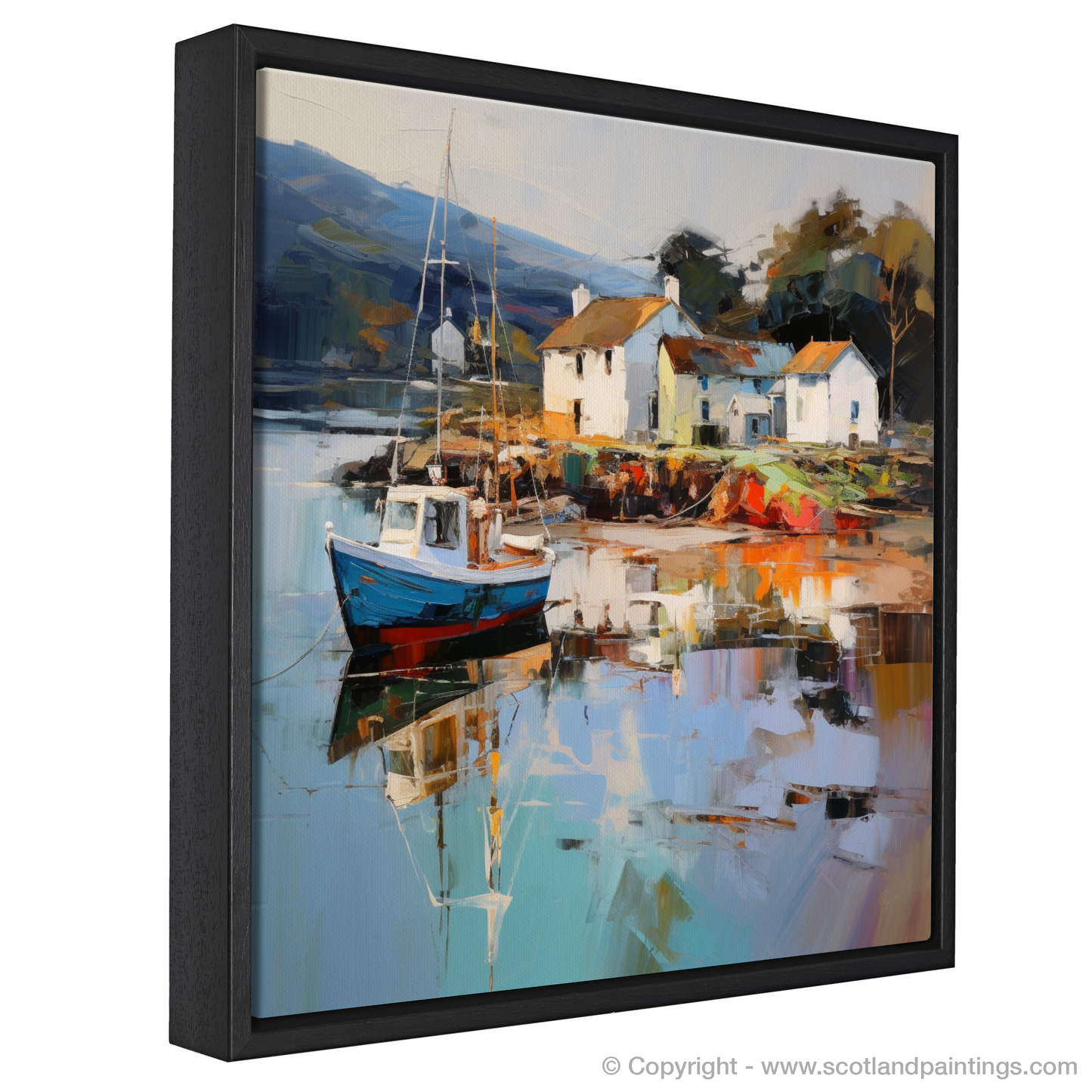 Painting and Art Print of Tayvallich Harbour, Argyll entitled "Tayvallich Harbour Embrace: An Expressionist Ode to Scottish Serenity".