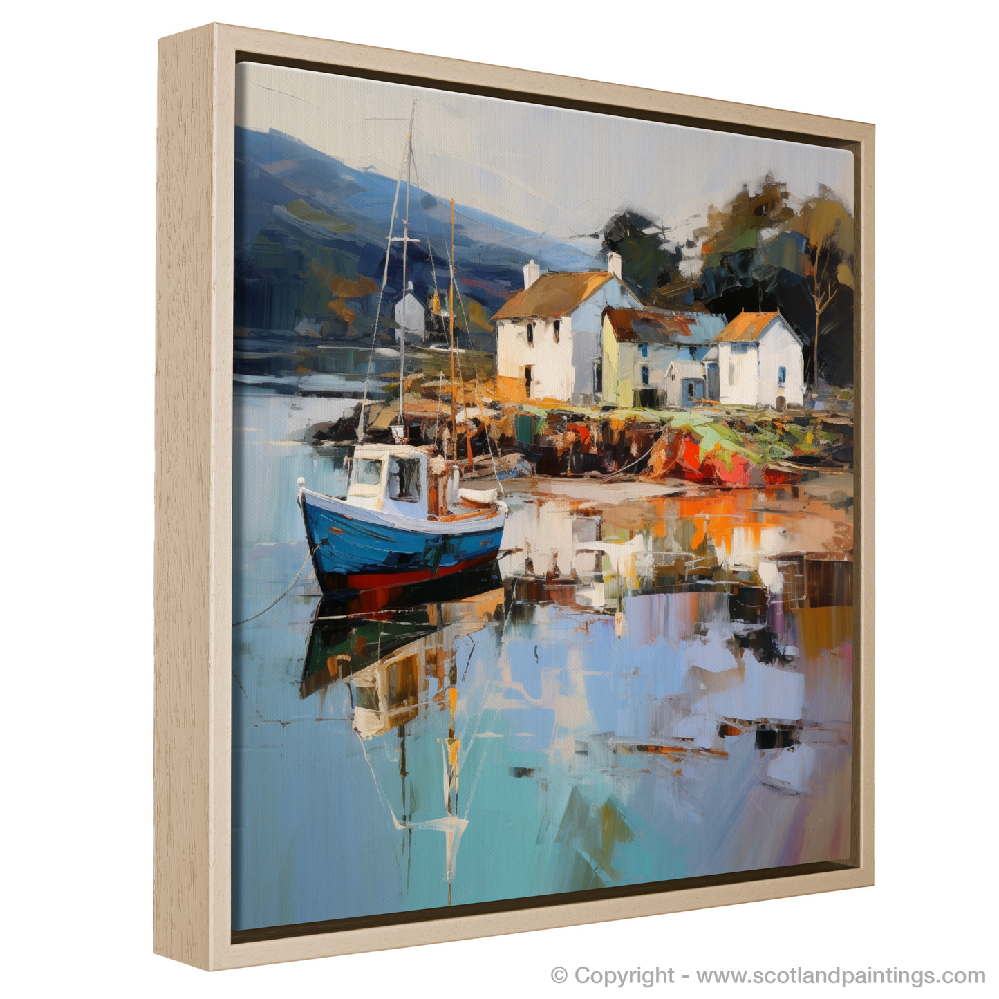 Painting and Art Print of Tayvallich Harbour, Argyll entitled "Tayvallich Harbour Embrace: An Expressionist Ode to Scottish Serenity".