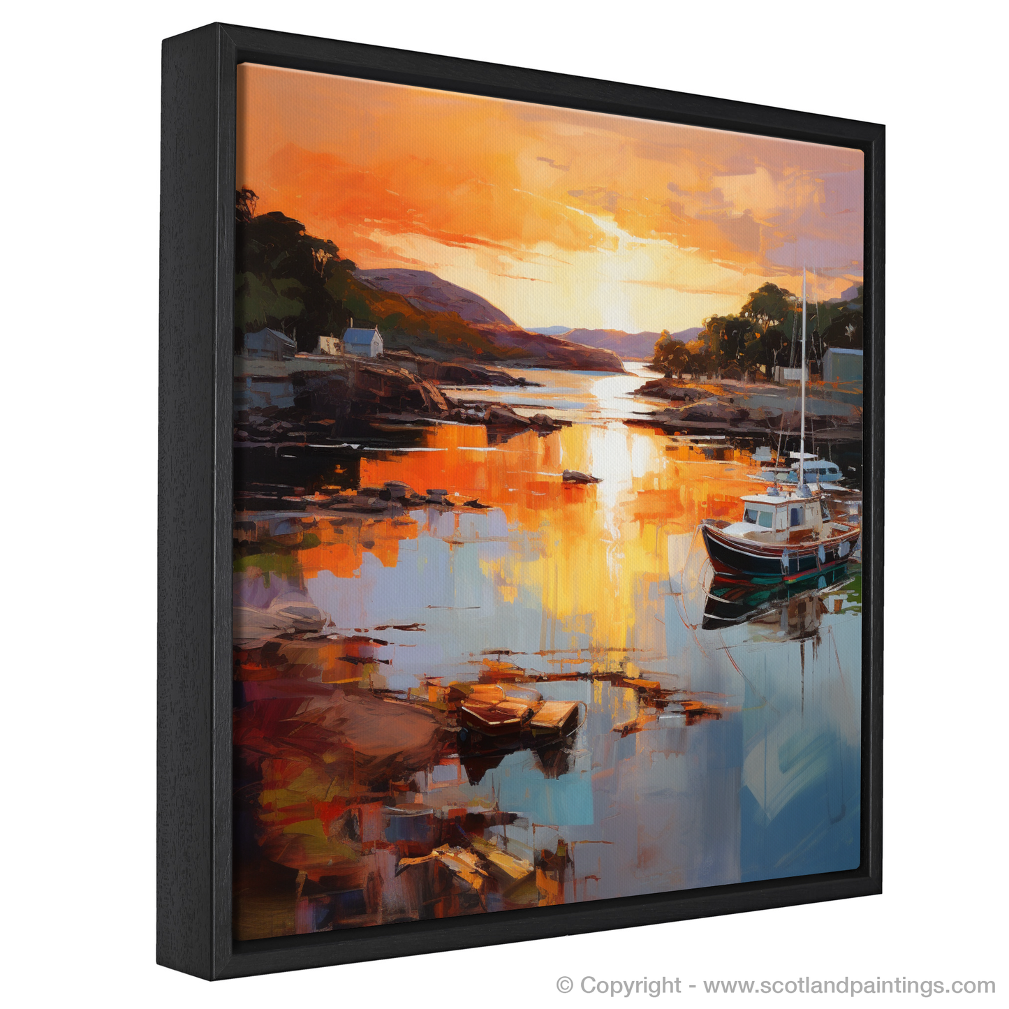 Painting and Art Print of Isleornsay Harbour at sunset entitled "Isleornsay Harbour at Twilight: An Expressionist Ode to Scottish Splendour".