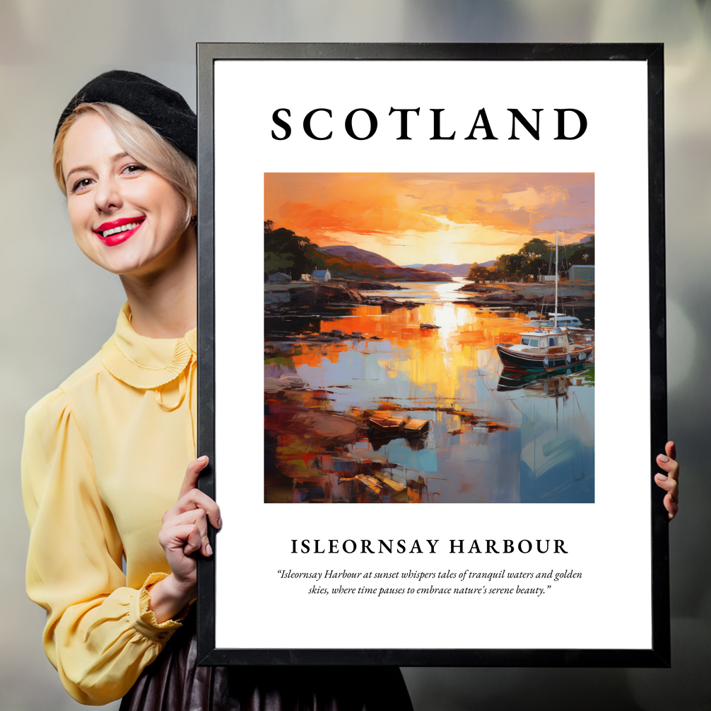 Person holding a poster of Isleornsay Harbour