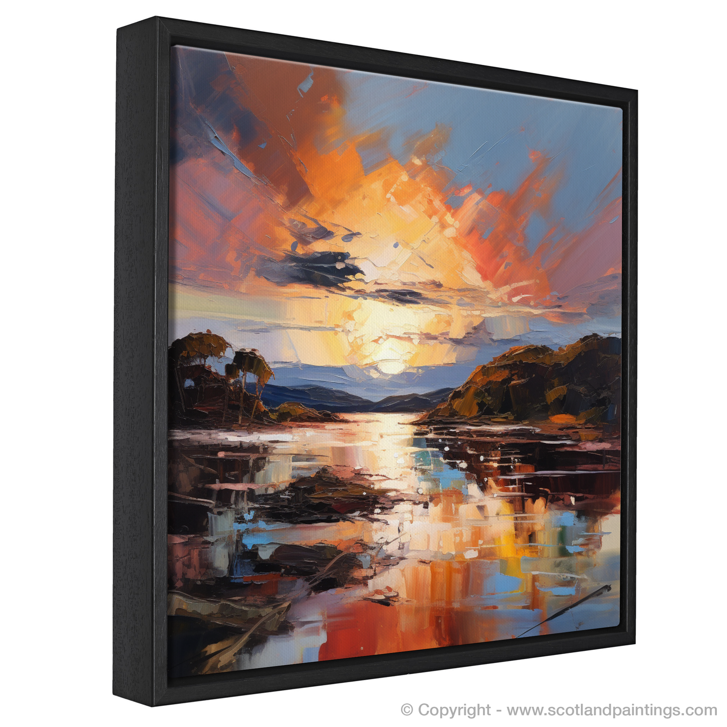 Painting and Art Print of Isleornsay Harbour at sunset entitled "Sunset Embrace at Isleornsay Harbour".