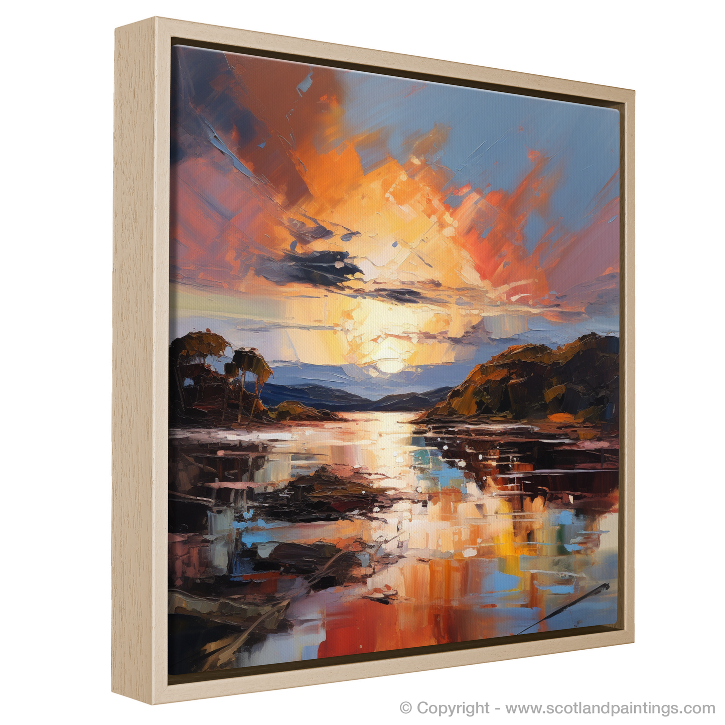 Painting and Art Print of Isleornsay Harbour at sunset entitled "Sunset Embrace at Isleornsay Harbour".