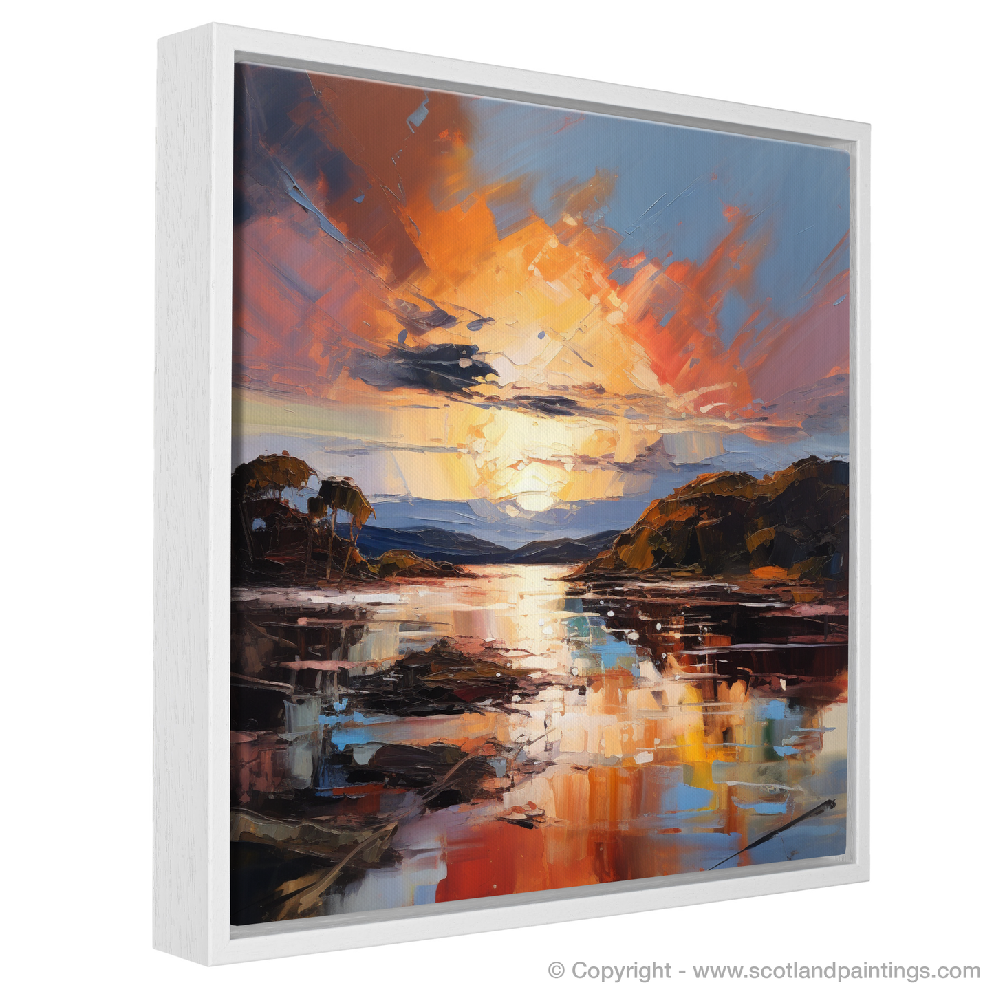 Painting and Art Print of Isleornsay Harbour at sunset entitled "Sunset Embrace at Isleornsay Harbour".