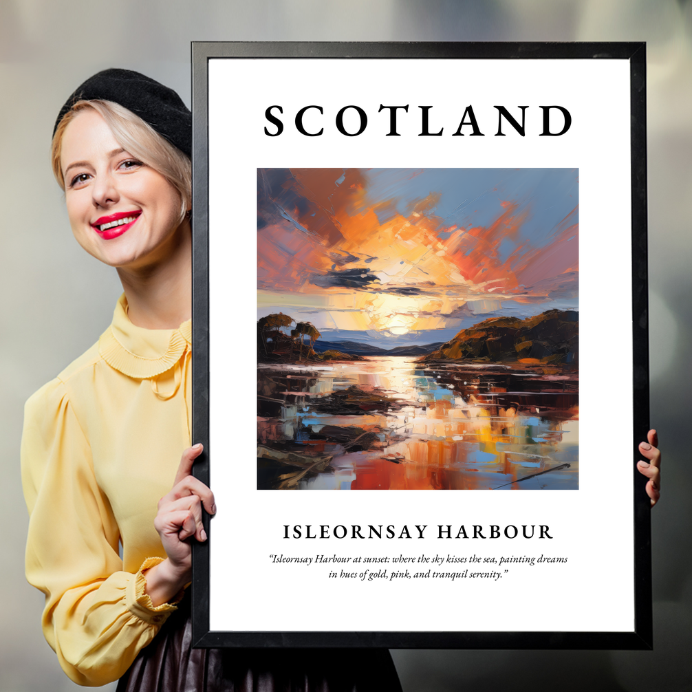 Person holding a poster of Isleornsay Harbour