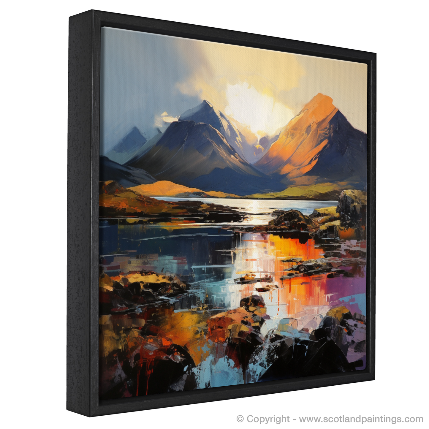 Painting and Art Print of The Cuillin, Isle of Skye entitled "The Cuillin Embrace: An Expressionist Ode to the Highland Majesty".